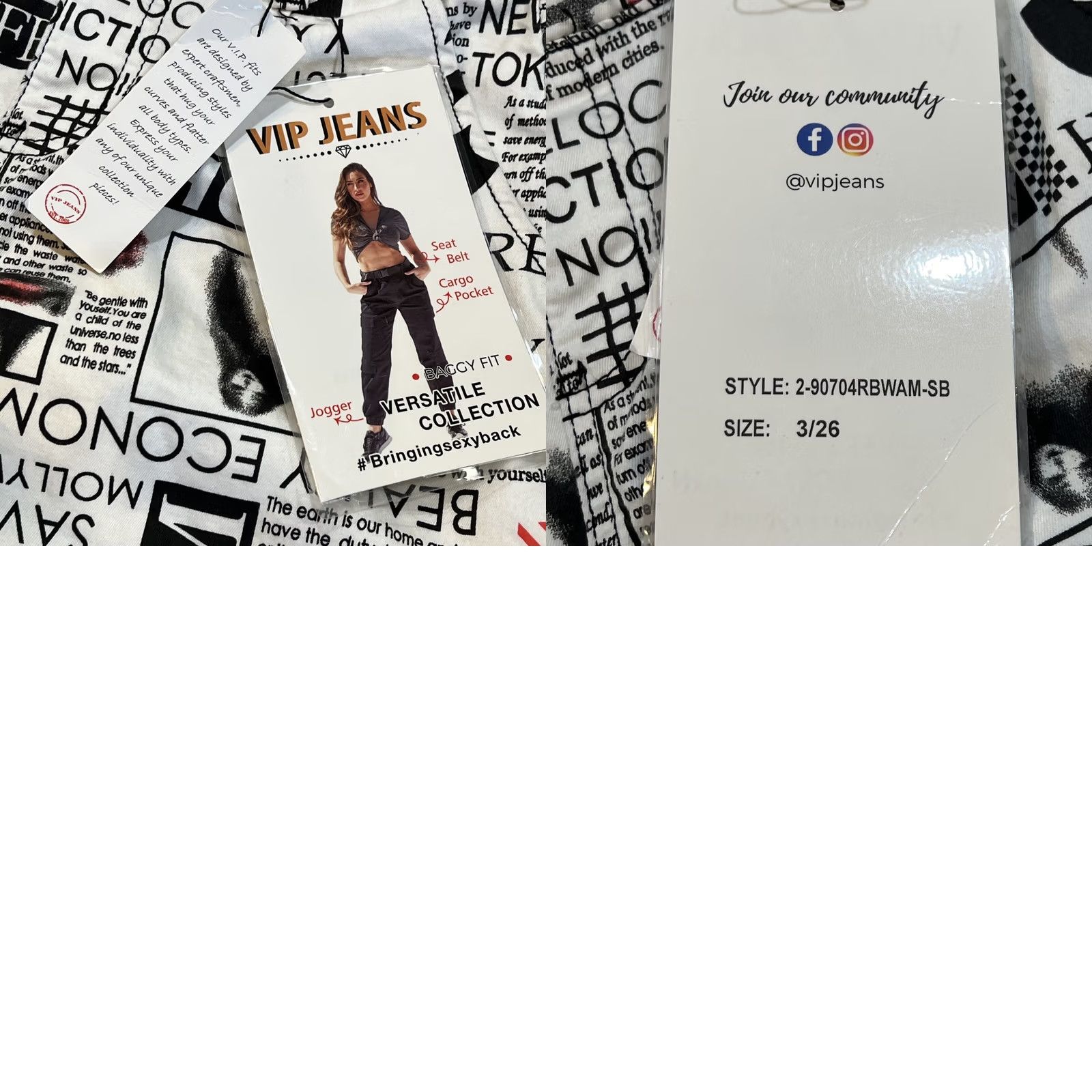 Vintage New title: VIP Jeans Newsprint Womens Size 3/26 Jogger Cargo Baggy Fit NWT Size 26" / US 2 / IT 38 - 9 Thumbnail