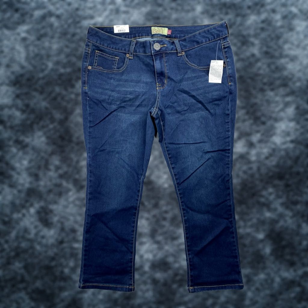 Vintage SO Heritage Jeans Cropped Blue Dark Wash 13 Junior Low Rise 5-Pocket Denim NWT Womens Jeans Size 34" / US 12 / IT 48 - 1 Thumbnail
