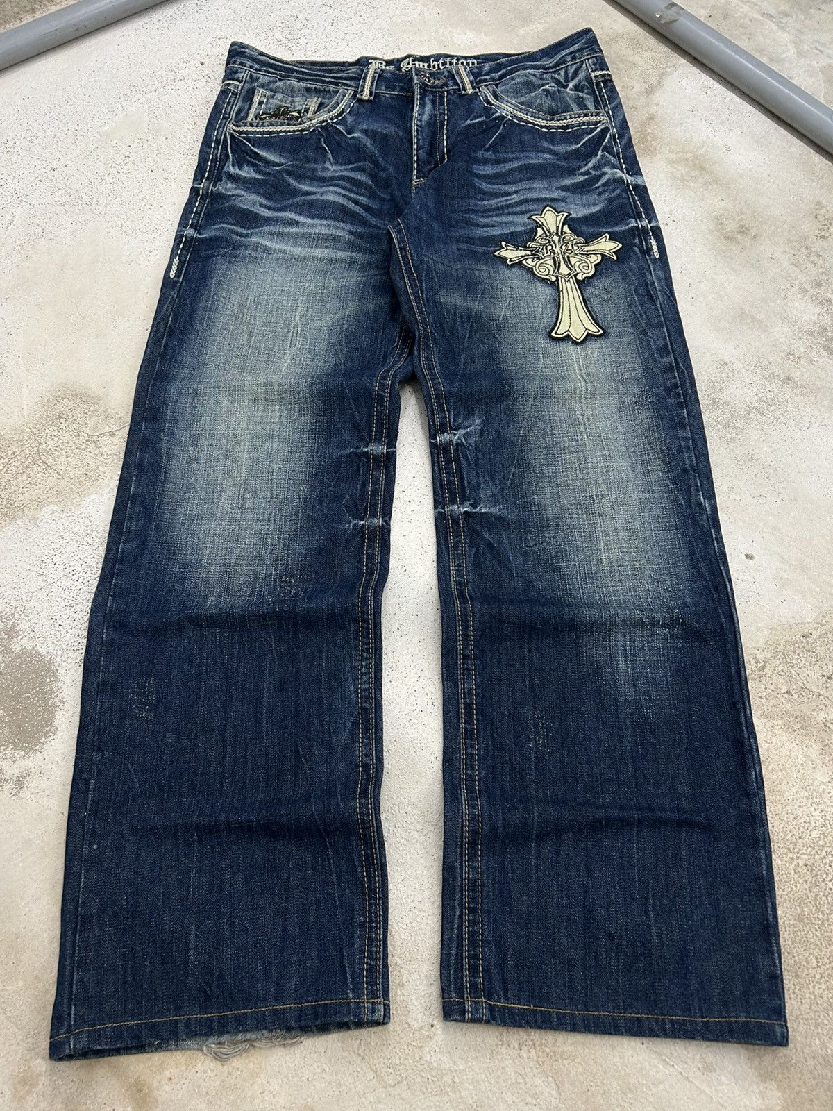 Le Grande Bleu (L.G.B.) Baggy Embroidered Jeans Be Ambition Brand Design Cross Patch Size US 34 / EU 50 - 1 Thumbnail