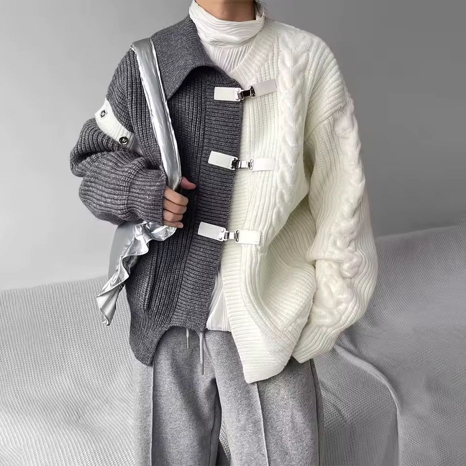 Japanese Brand Designer Knitted Y2k Splicing Cardigan Sweater Avant Garde Size US M / EU 48-50 / 2 - 1 Thumbnail