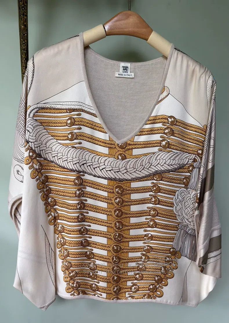 Hermes Hermes Brandenburg Silk and Cashmere Bat Sleeve Top Size XXS / US 00 / IT 34 - 1 Thumbnail