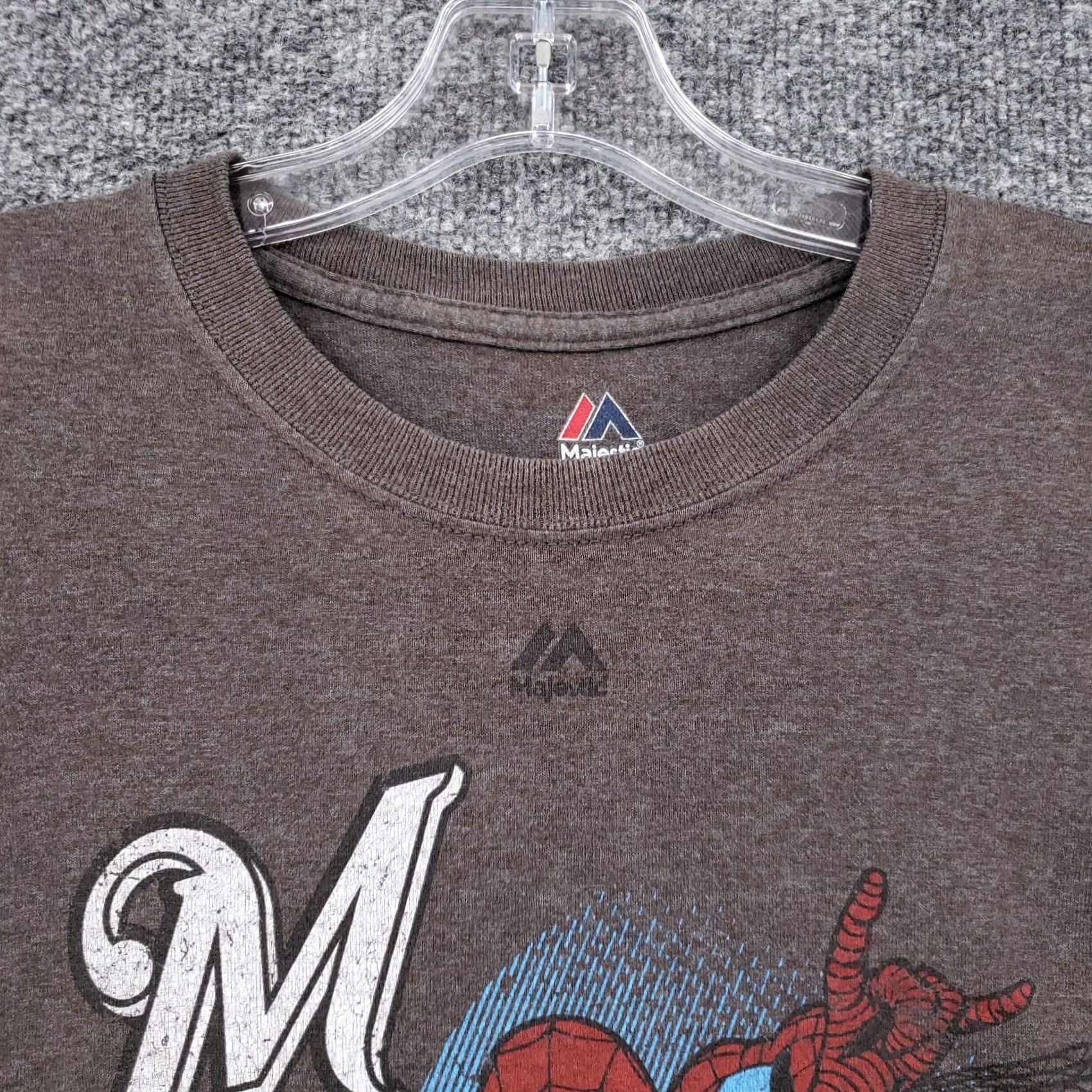 MLB Majestic T Shirt Mens L Large Gray Short Sleeve Spider Man Brewers MLB Baseball Size US L / EU 52-54 / 3 - 3 Thumbnail