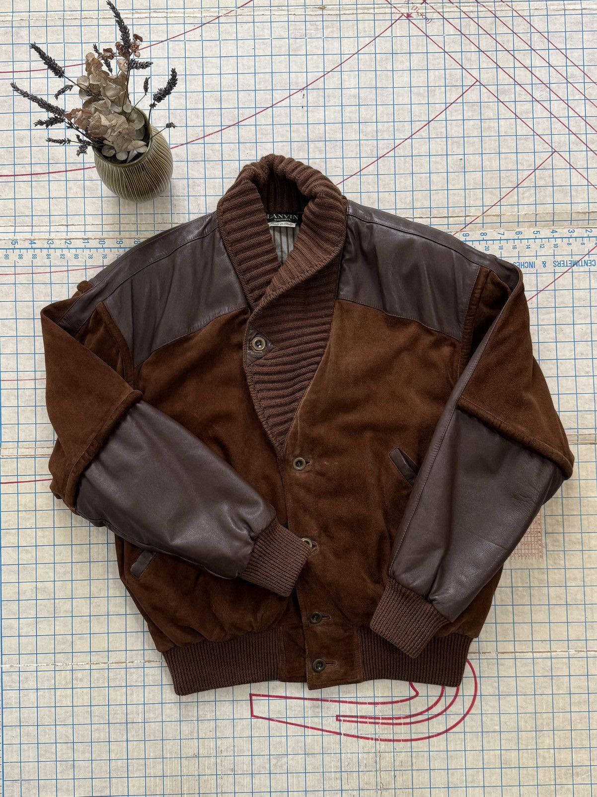 Designer × Lanvin × Vintage Vintage Lanvin Boutique Ovine Leather Shawl Collar Cardigan Size US XL / EU 56 / 4 - 4 Thumbnail