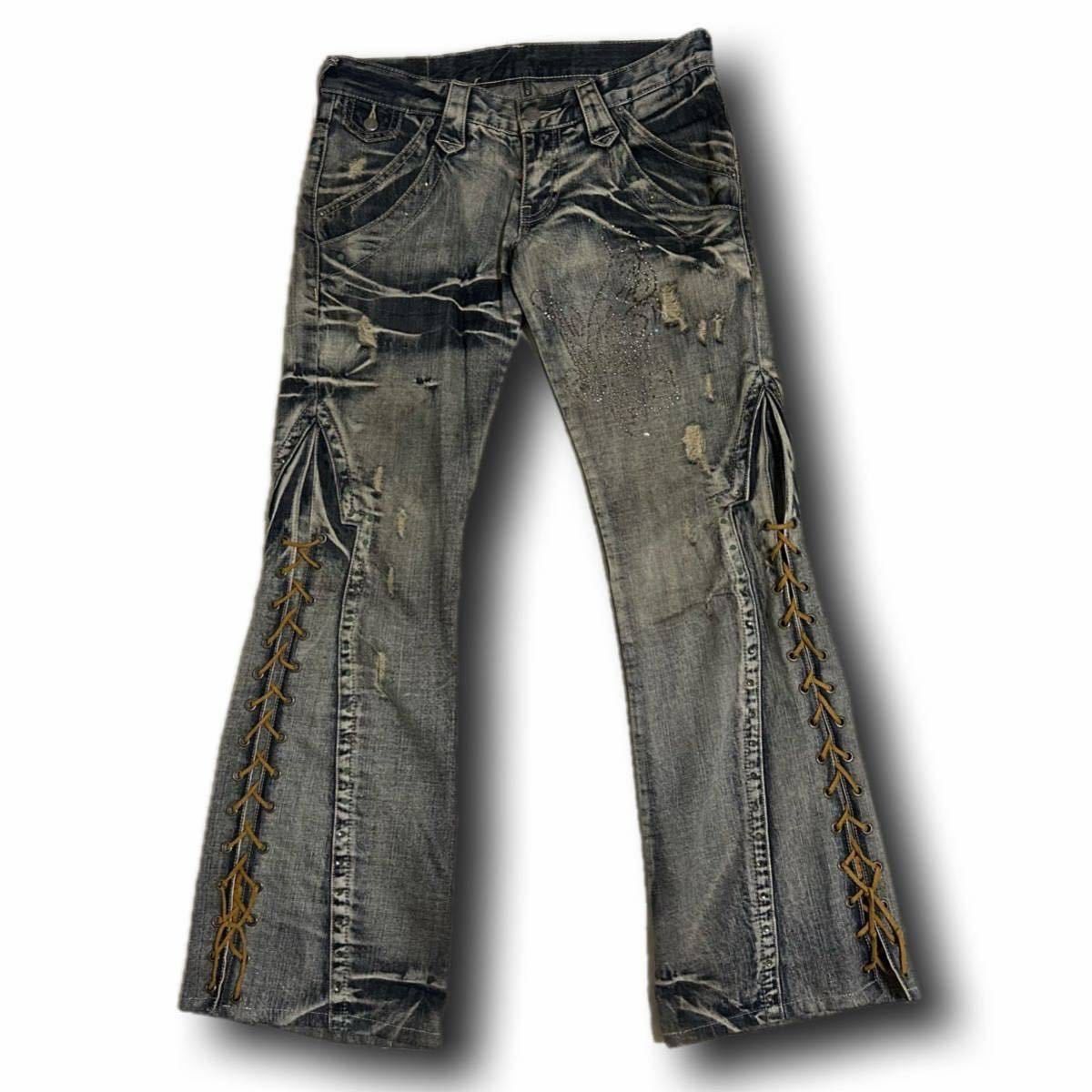 Tornado Mart 00s Tornado Mart Lace Up Butterfly Flare Jeans