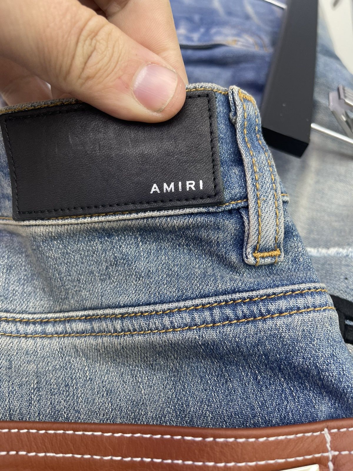 Amiri Amiri Leather Stitch Logo jeans ( brown) Size US 30 / EU 46 - 6 Thumbnail