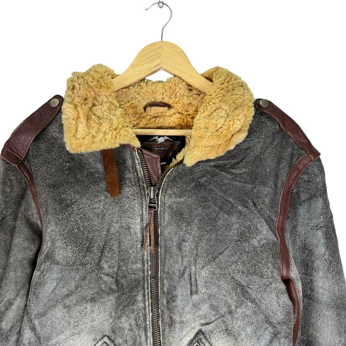 Harley Davidson ☀️HARLEY DAVIDSON B3 SHEEPSKIN BIKERS LEATHER JACKET Size US L / EU 52-54 / 3 - 7 Thumbnail