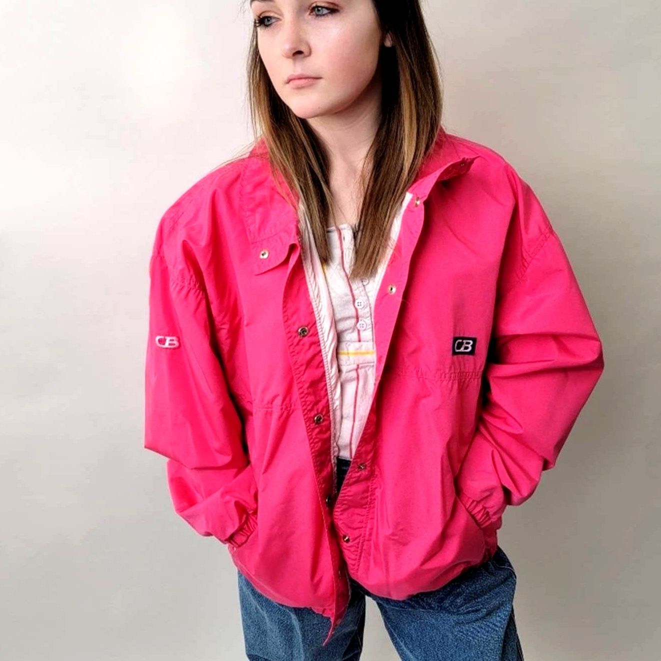 Vintage Vintage 1989 Neon Pink Light Bomber Track Jacket Size M / US 6-8 / IT 42-44 - 1 Thumbnail