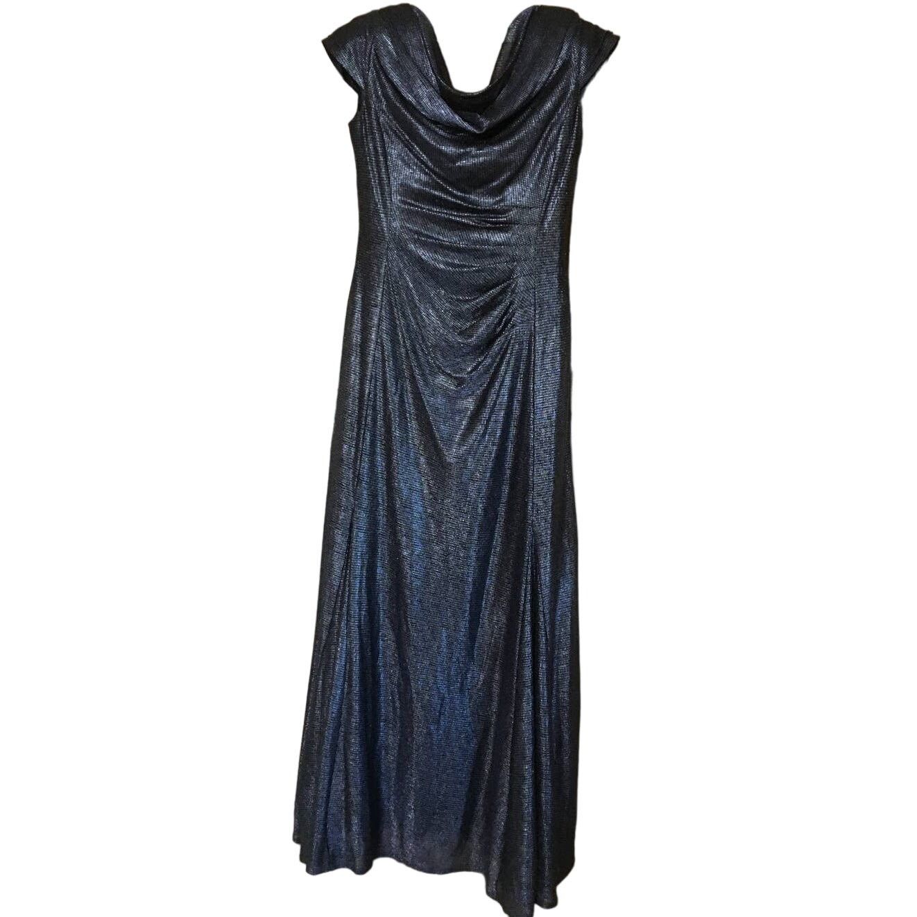 Other Tahari Author S Levine 12 Metallic Black & Blue Maxi Dress Size L / US 10 / IT 46 - 1 Thumbnail