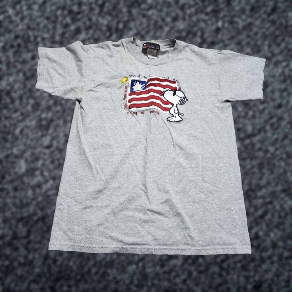 Peanuts VINTAGE Peanuts Collection T-Shirt Mens M Snoopy Woodstock USA Flag Gray Cotton Blend Short Sleeve Crew Neck Size US M / EU 48-50 / 2 - 1 Thumbnail