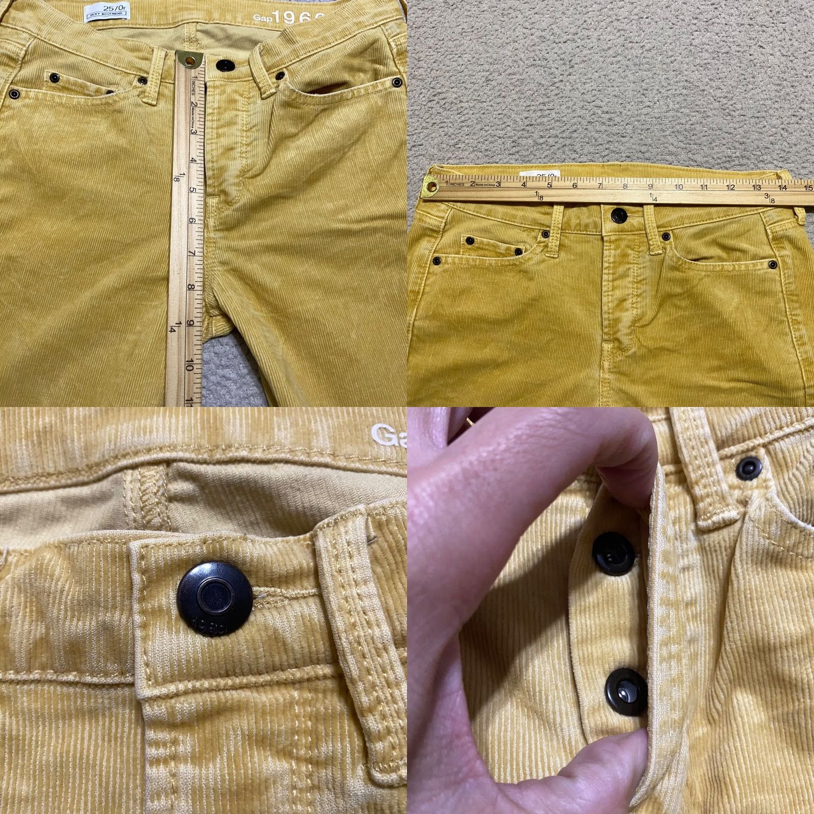 Gap GAP Jeans Womens 0 Regular Slim Straight Medium Wash Corduroy Yellow 5-Pocket Inseam 27 in Button Closure Mid Rise Size 28 Size 25" / US 0 / IT 36 - 8 Thumbnail