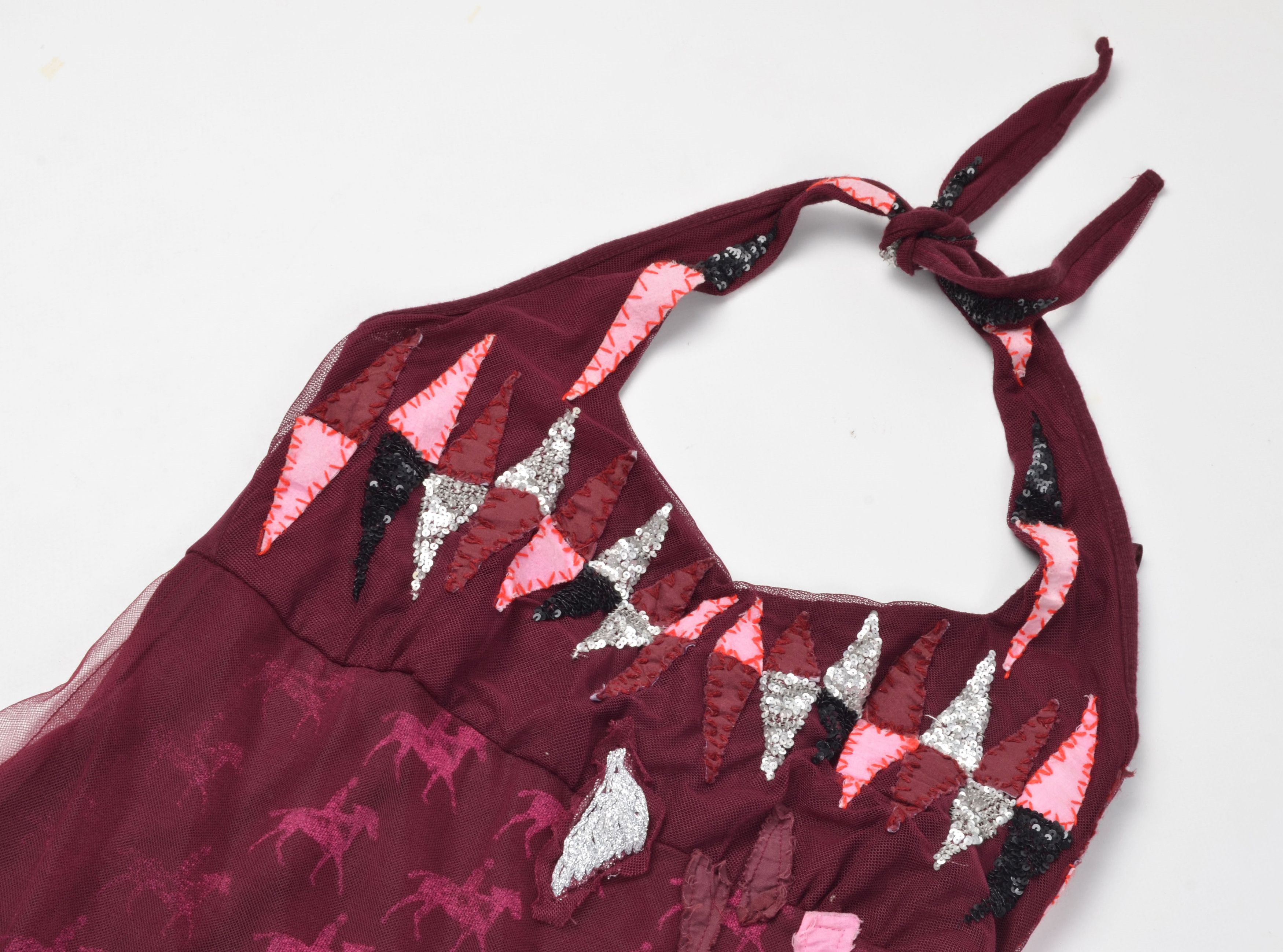 Designer × Vintage Otium Tulle Halter Appliqué Horse Print Mesh Overlay Dress Size M / US 6-8 / IT 42-44 - 5 Thumbnail