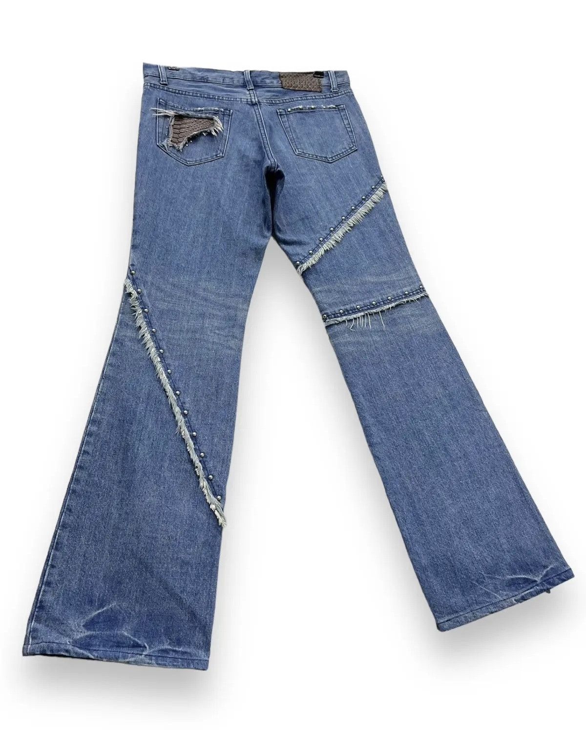 5351 POUR LES HOMMES × ABAHOUSE × Designer STEALS💥VINTAGE 5351 HOMMES Distressed Spliced Studded Flare Size US 31 - 6 Thumbnail