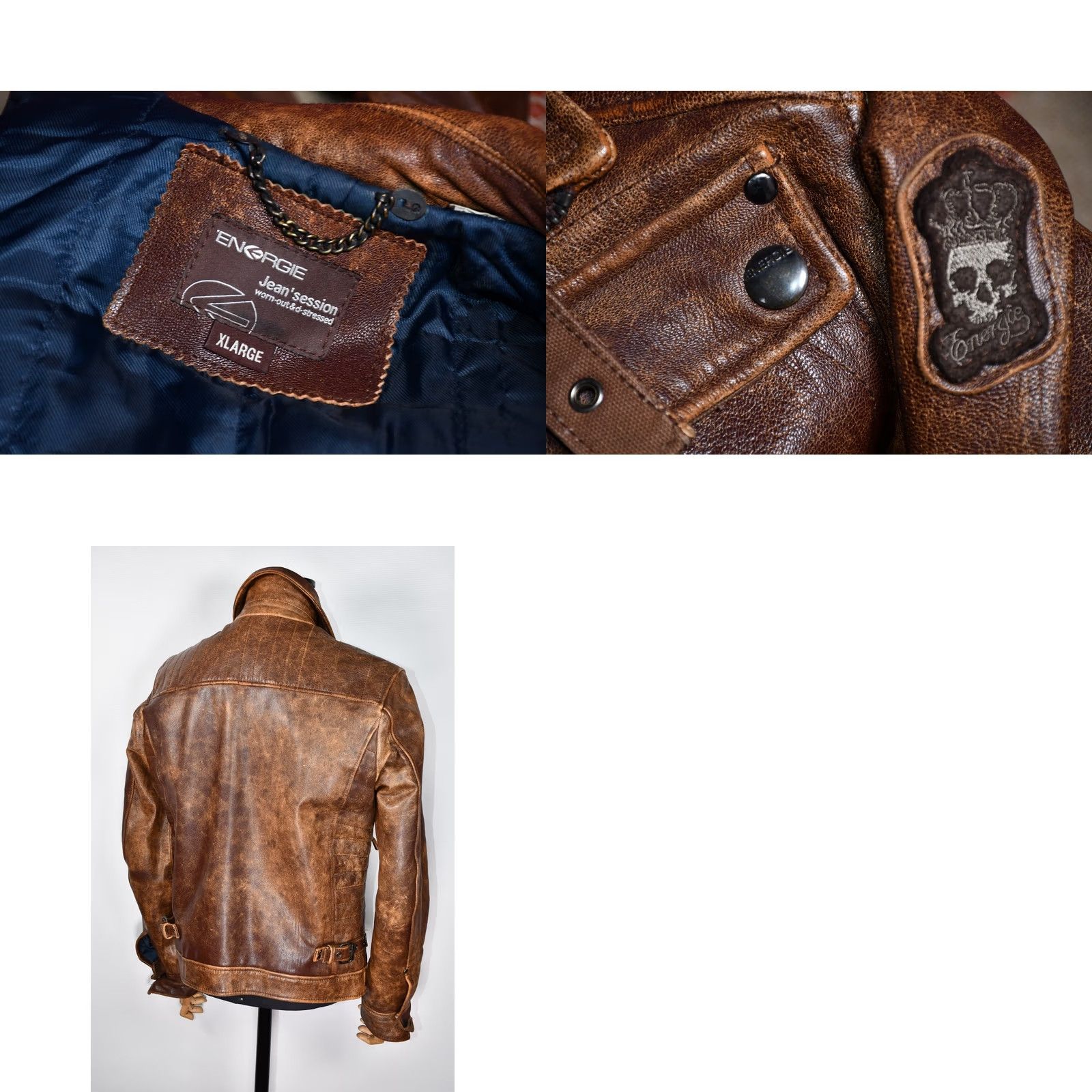 Energie VINTAGE Energie Men's Leather Distressed Biker Jacket XL XL Energie Jacket Men Brown 100% Leather Casua l (adjusted to fit rules) Size US XL / EU 56 / 4 - 10 Thumbnail