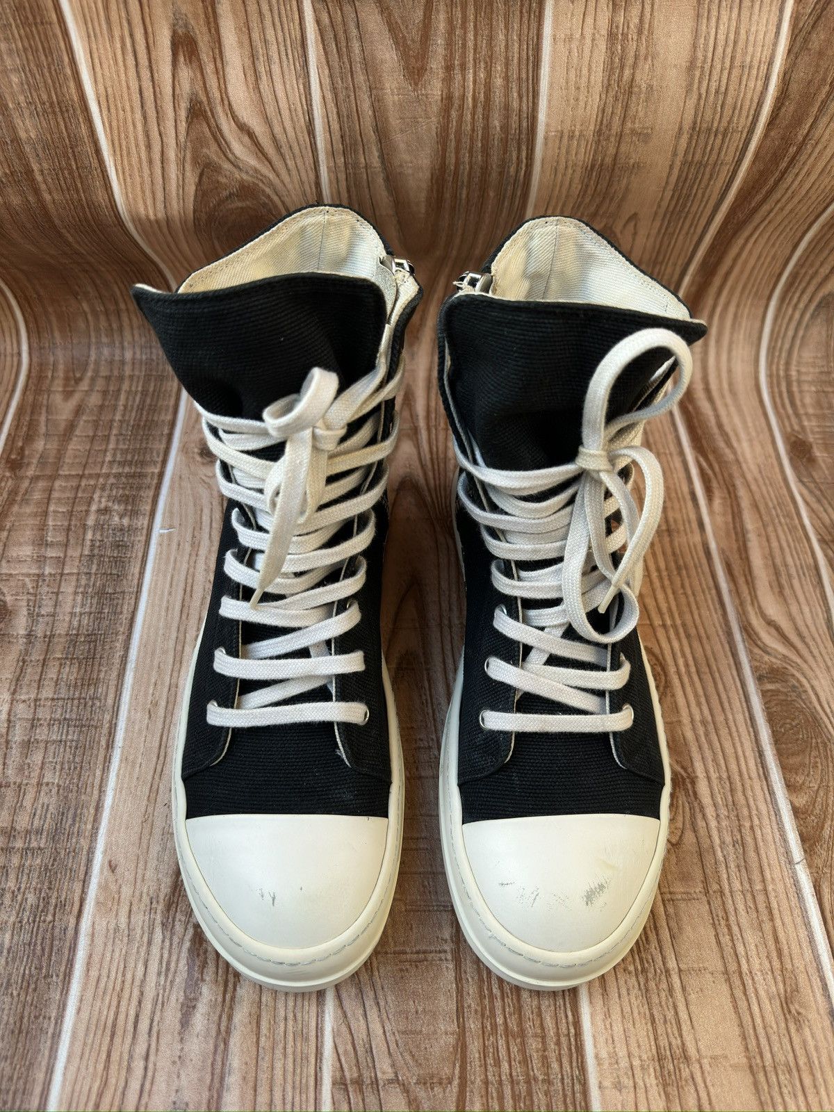 Rick Owens Rick Owens DRKSHDW Canvas Ramones Embroidered Logo Hightops Size US 7.5 / EU 40-41 - 2 Thumbnail
