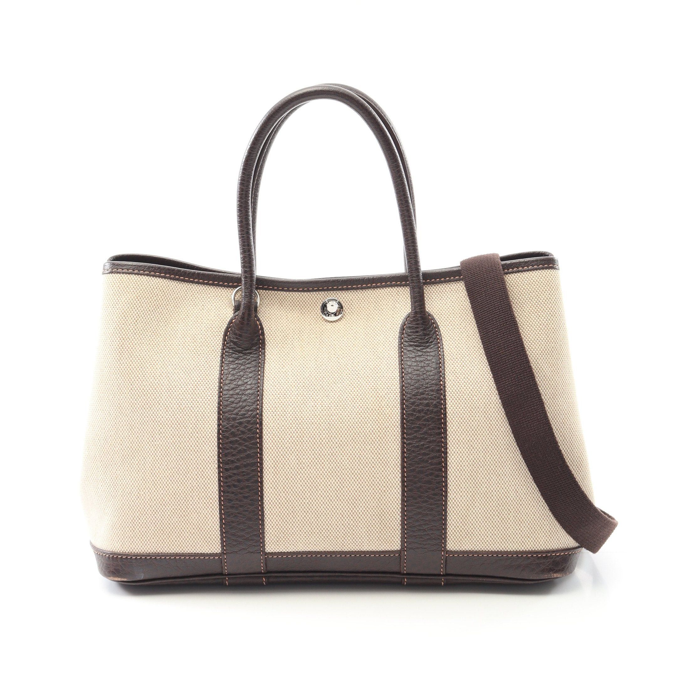 Hermes Hermes Garden Party Tpm Marron Handbag Tote Bag Toile Ash Negonda Leather Beige Dark Brown Silver Hardware □I Stamp (Manufactured Around 2005) Size ONE SIZE - 1 Thumbnail