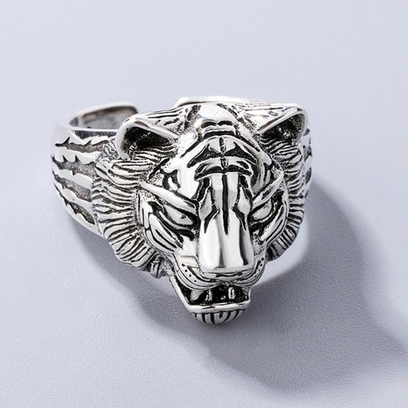 VIBE Retro Open-Band Men's Distressed Tiger Head Ring Size ONE SIZE - 4 Thumbnail