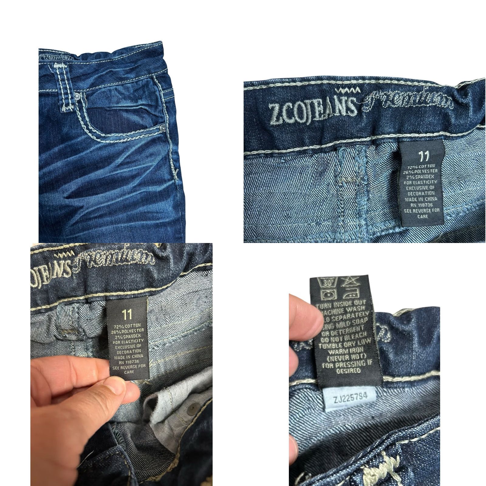 Denime ZCO Jeans Ladies Blue Distressed Embroidered Embellished Denim Jeans Size 11 Women’s Regular Bootcut 5-Pocket Cotton Blend Spandex Size 32" / US 10 / IT 46 - 8 Thumbnail