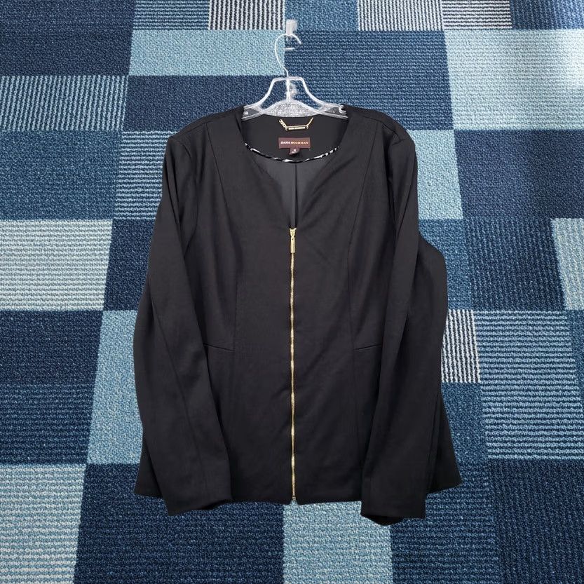 Vintage Dana Buchman Blazer Womens 14 Black Full Zip V-Neck Lined Officewear Jacket Coat Regular Size XS-? Size XL / US 12-14 / IT 48-50 - 1 Thumbnail