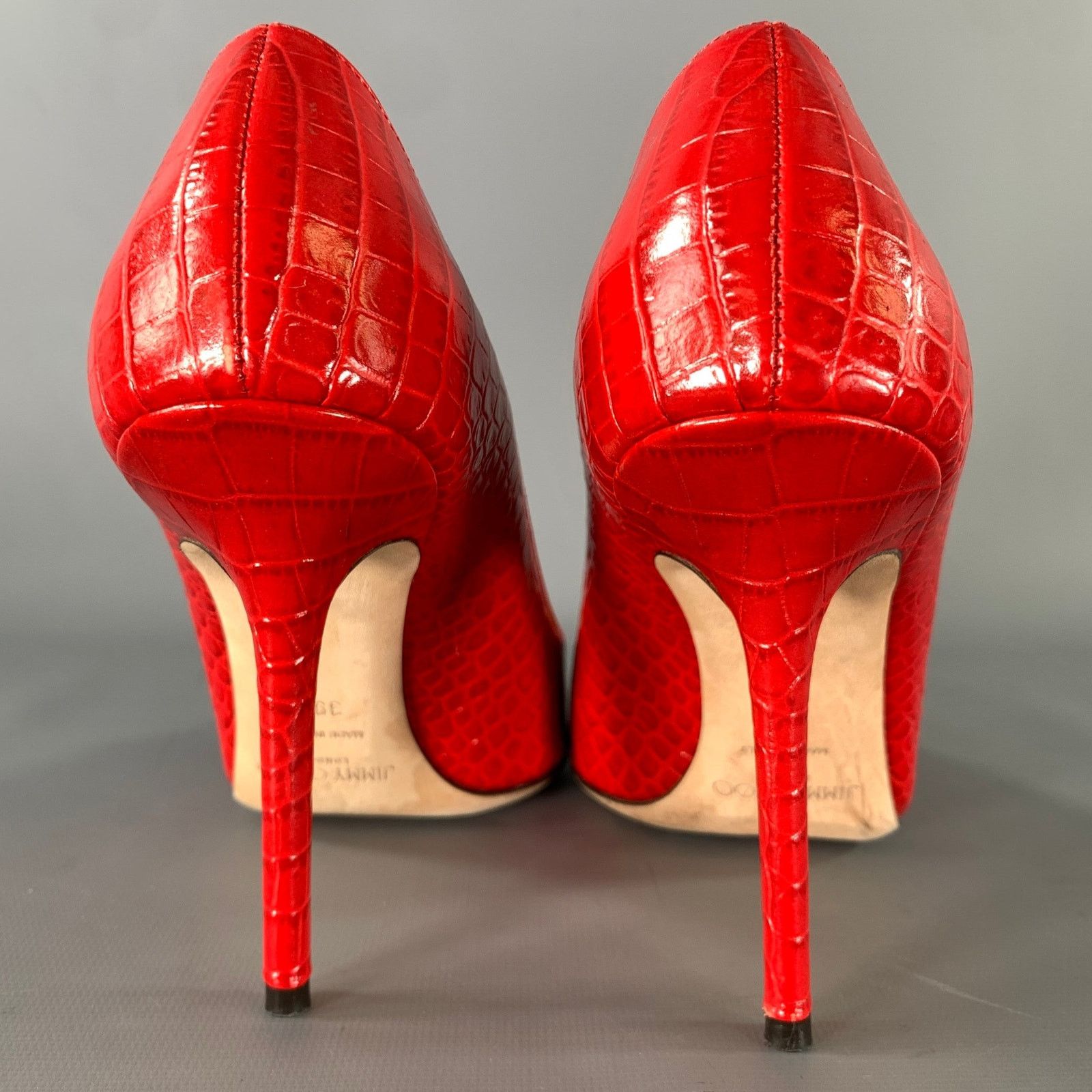 Jimmy Choo JIMMY CHOO Size 9 Red Croc Embossed Leather Pumps Size US 9 / IT 39 - 3 Thumbnail