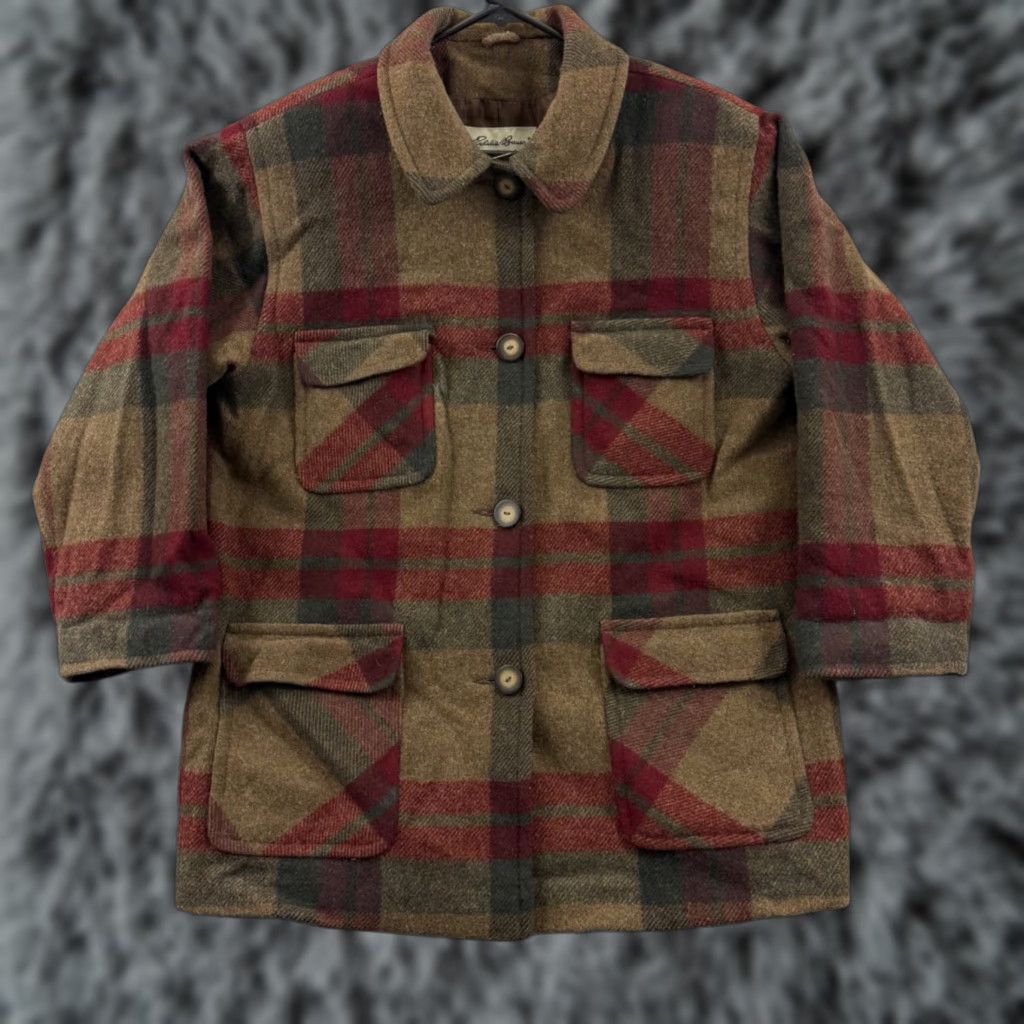 Eddie Bauer VINTAGE Eddie Bauer Jacket Womens Large Brown Wool Plaid Button Barn Chore Coat Size L / US 10 / IT 46 - 1 Thumbnail