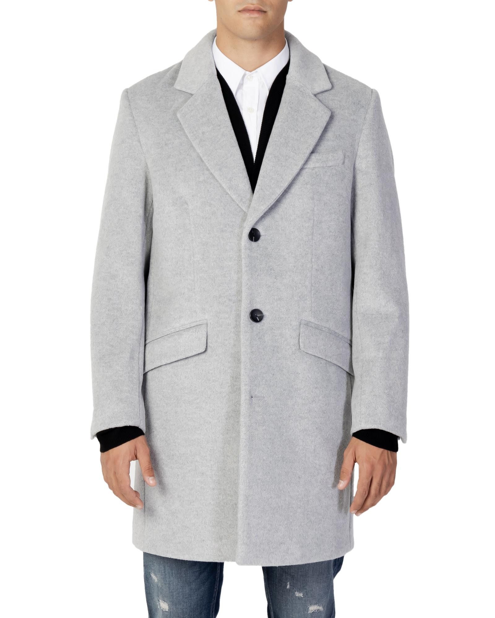 image of Antony Morato Plain Coat With Button Fastening And Lapel Collar in Grey, Men's (Size XL)