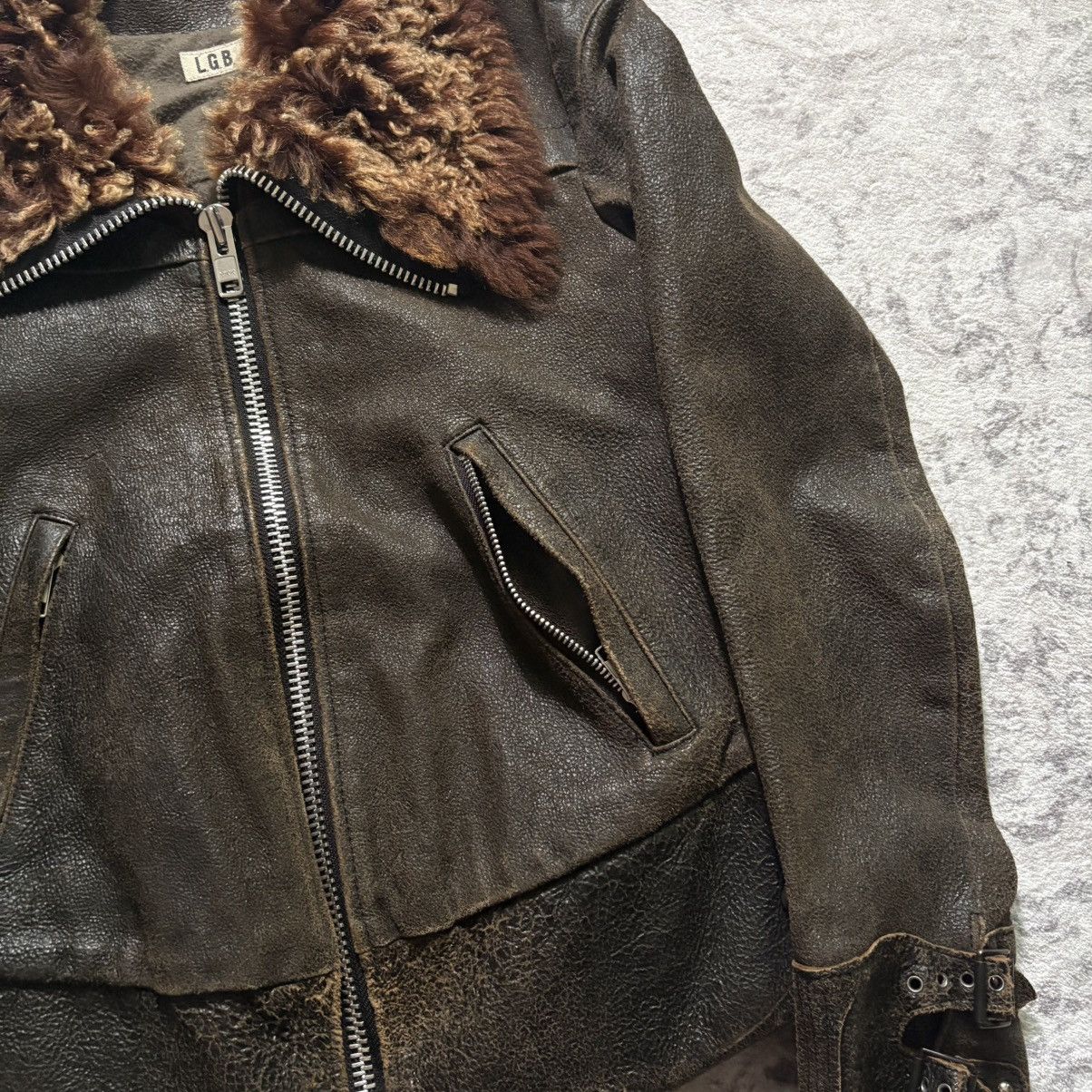 Le Grande Bleu (L.G.B.) LGB Le Grande Bleu Fur Collar Flight Leather Jacket | Size 0 Size US XS / EU 42 / 0 - 3 Thumbnail