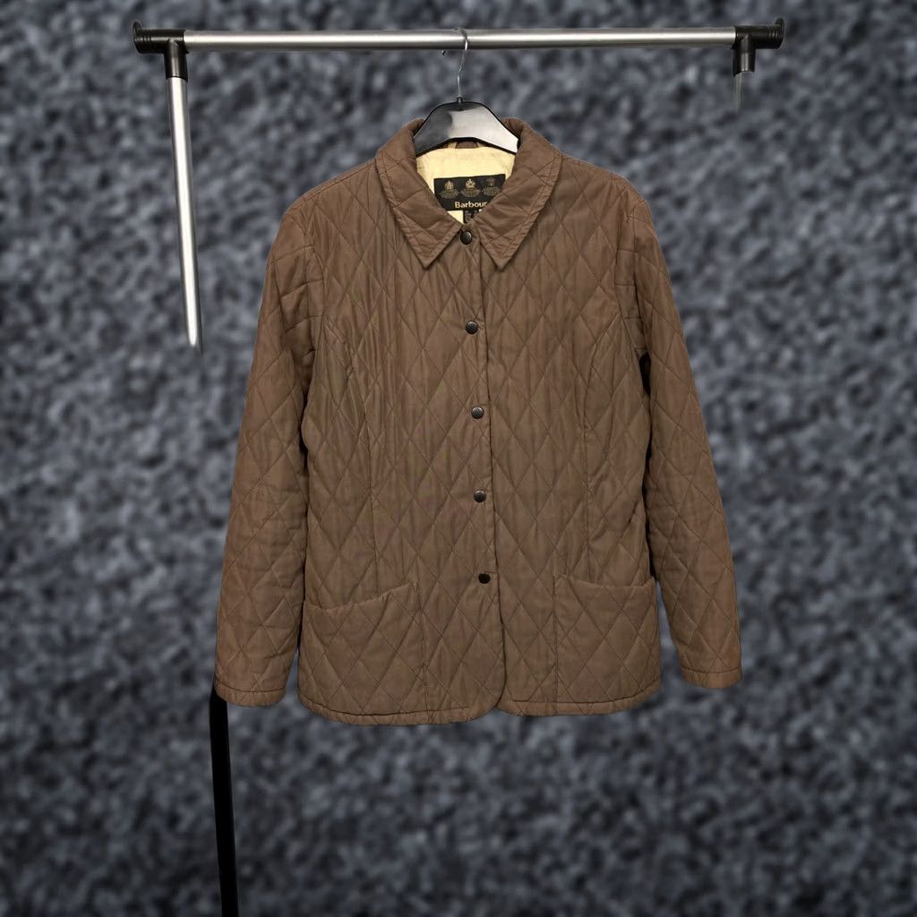 Barbour VINTAGE Barbour Jacket Women Quilted Short M'Fibre UK 14 Brown - Barbour Vintage Womens Shaped M'Fibre Short Quilted Jacket UK 14 Size 36" / US 14 / IT 50 - 1 Thumbnail
