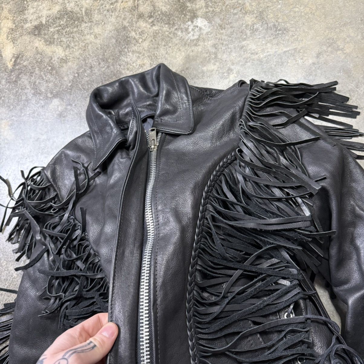 Vintage vintage black leather fitted zip up tassel fringe jacket Size US S / EU 44-46 / 1 - 4 Thumbnail