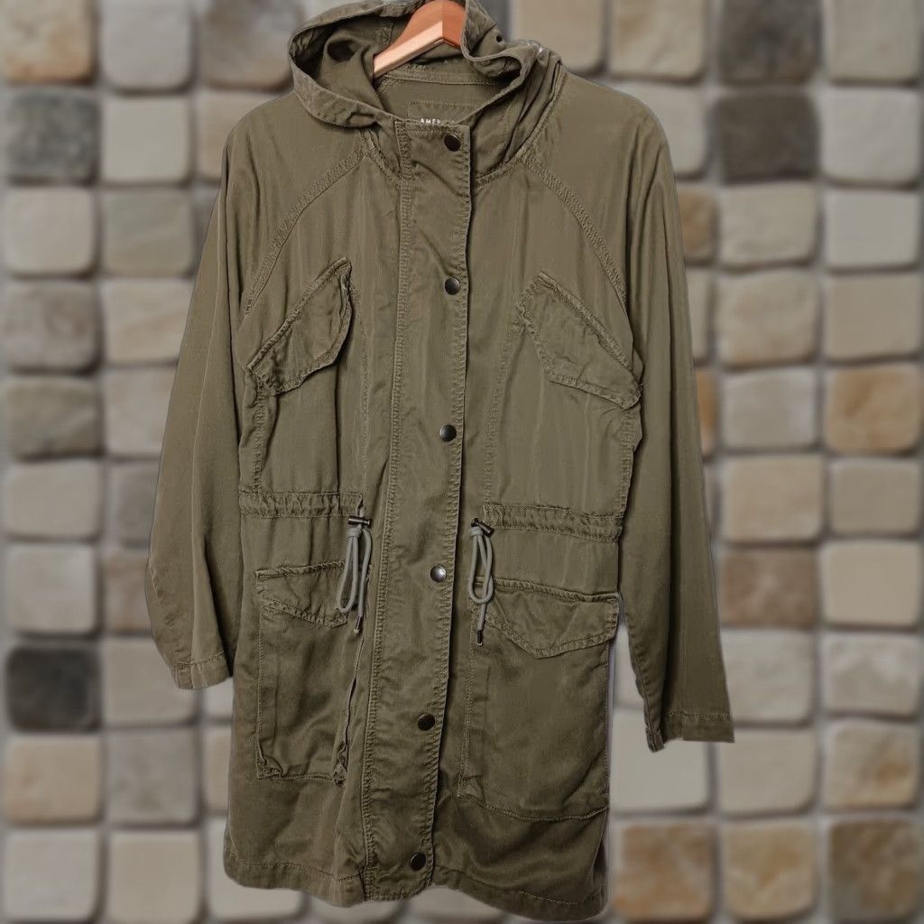 American Eagle Outfitters American Eagle Outfitters Jacket Women S Green Army Military Hood Zip Snap Light Size S / US 4 / IT 40 - 1 Thumbnail
