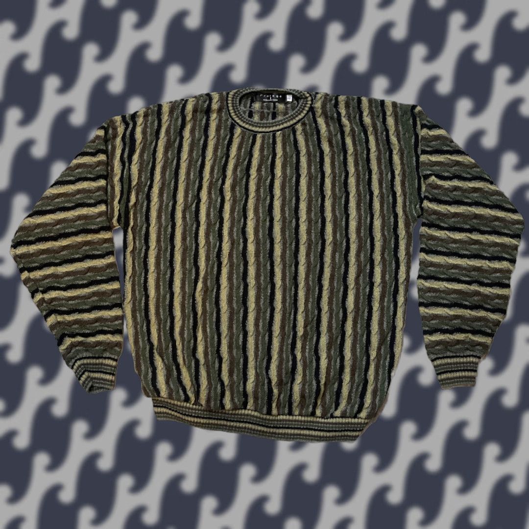 Vintage VINTAGE Protege Sweater Mens XLT Knit 3D Striped Crew Neck Cable-Knit Pullover Earth Tones 90s Style Size US XL / EU 56 / 4 - 1 Thumbnail