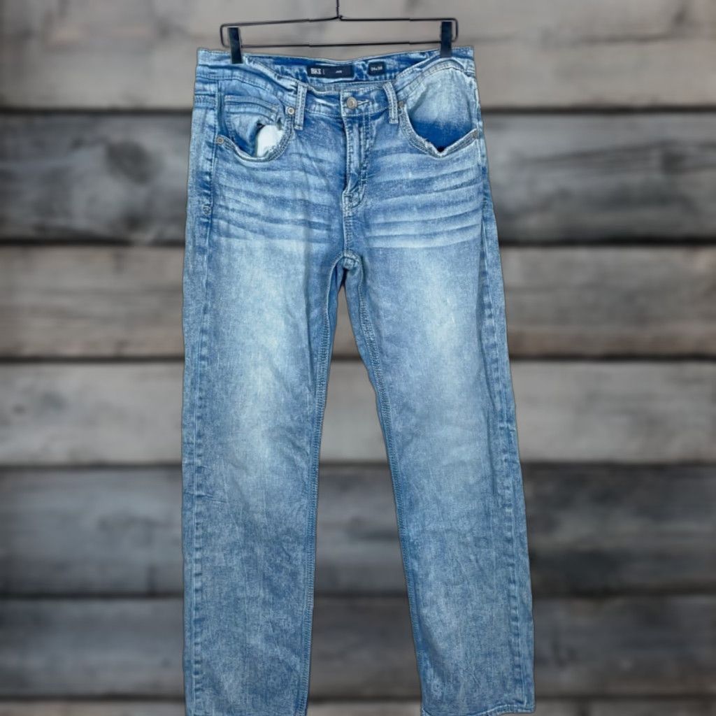 Vintage VINTAGE Buckle BKE Jake Straight Jeans Mens 34 x 36 Light Wash Blue Denim 5-Pocket Zip Fly Regular Rise Mid 10-12in Vintage Men Jeans Mens Boys? Size US 33 - 1 Thumbnail