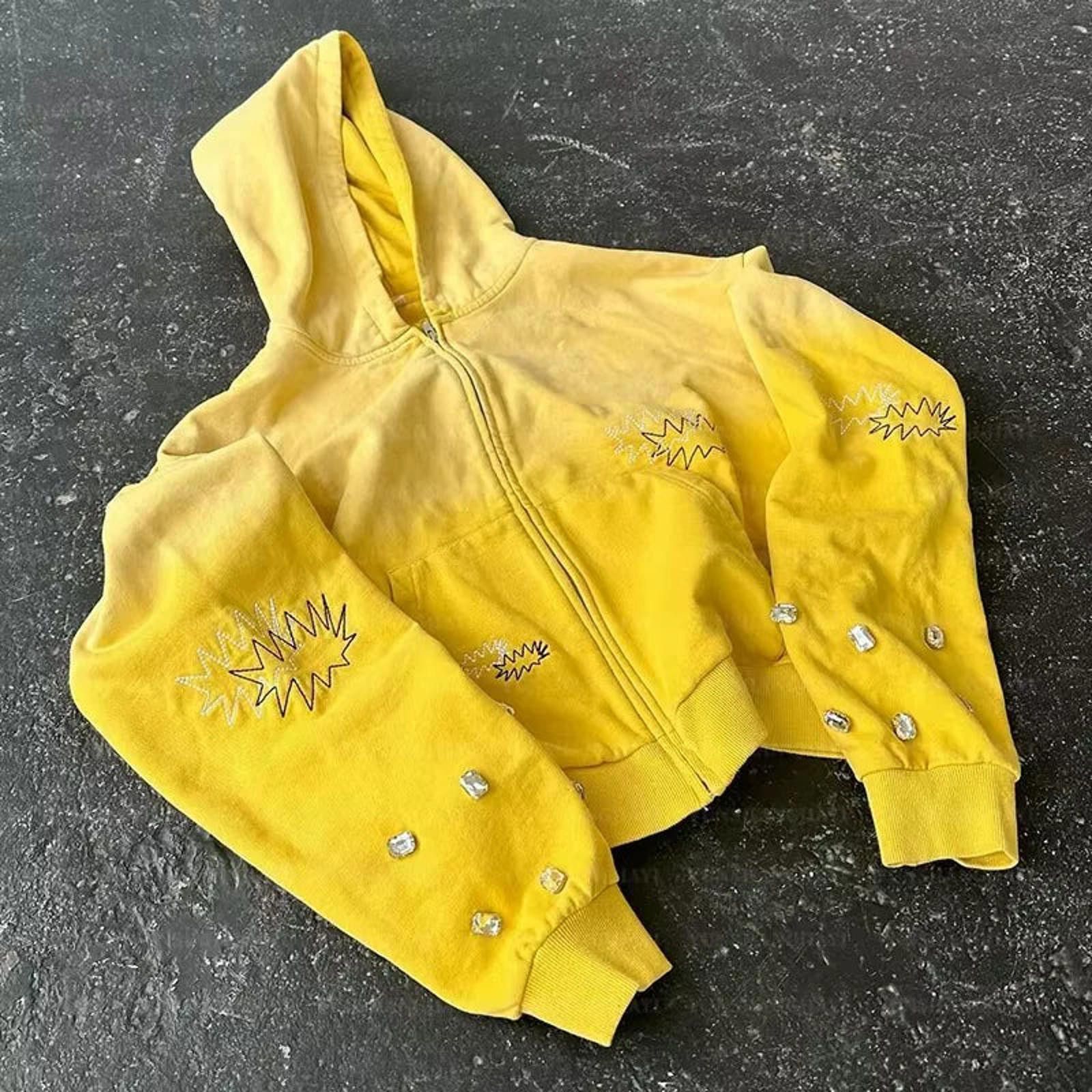 Other Crystal-Button Sun-Motif Yellow Zip Rhinestone Hoodie Size US XL / EU 56 / 4 - 1 Thumbnail