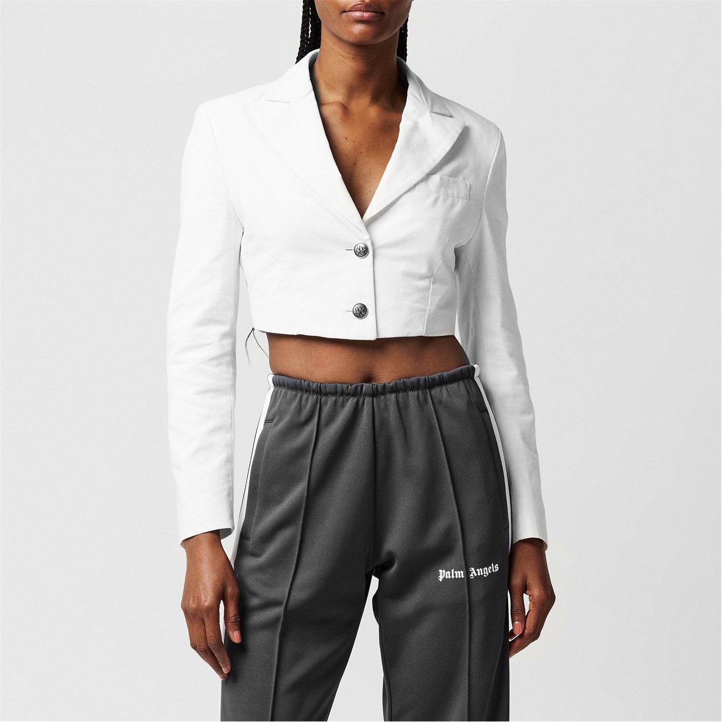 Palm Angels o1g2r1mq0325 Cropped Blazer in White Size S / US 4 / IT 40 - 3 Thumbnail