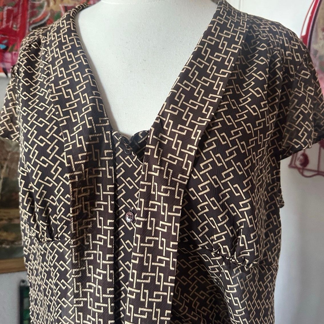 Anne Klein anne klein brown geometric design blouse top Size L / US 10 / IT 46 - 2 Thumbnail