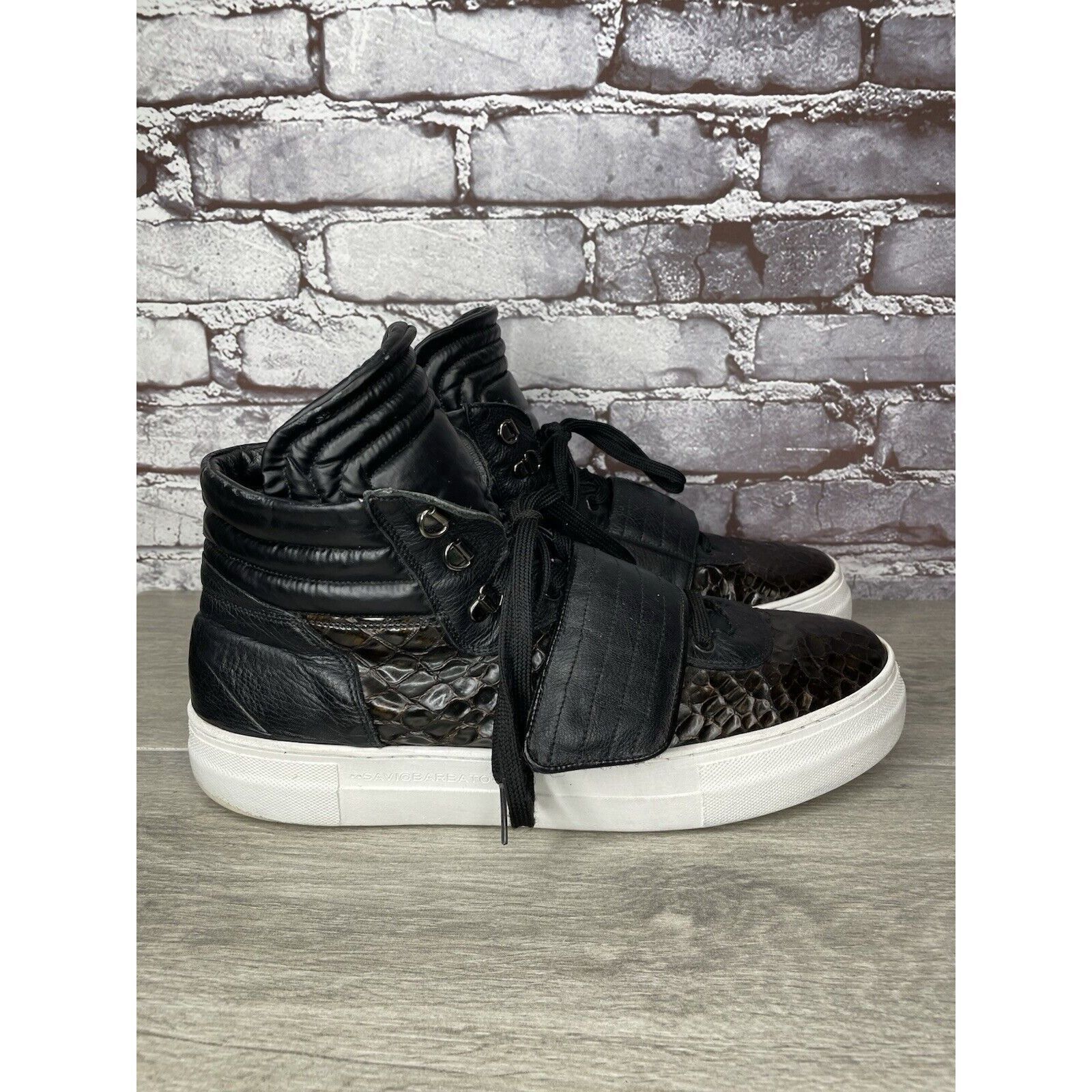 Savio Barbato Savio Barbato Brown Patent Croc Embossed High Top Strap Snea Size US 12 / EU 45 - 3 Thumbnail