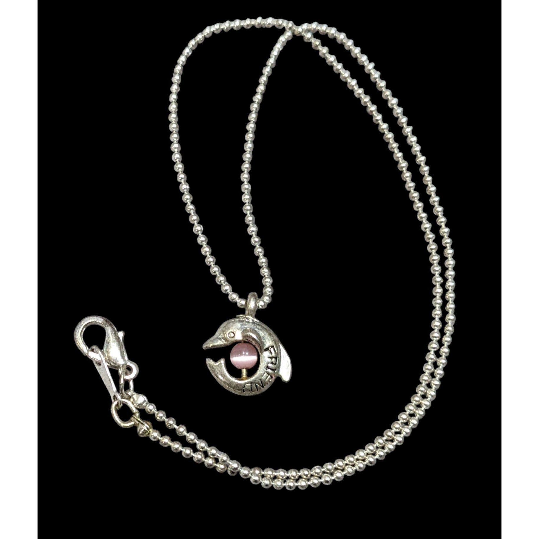 Other Minimalist Dolphin "Friend" Necklace Silver Tone With Pink C Size ONE SIZE - 1 Thumbnail