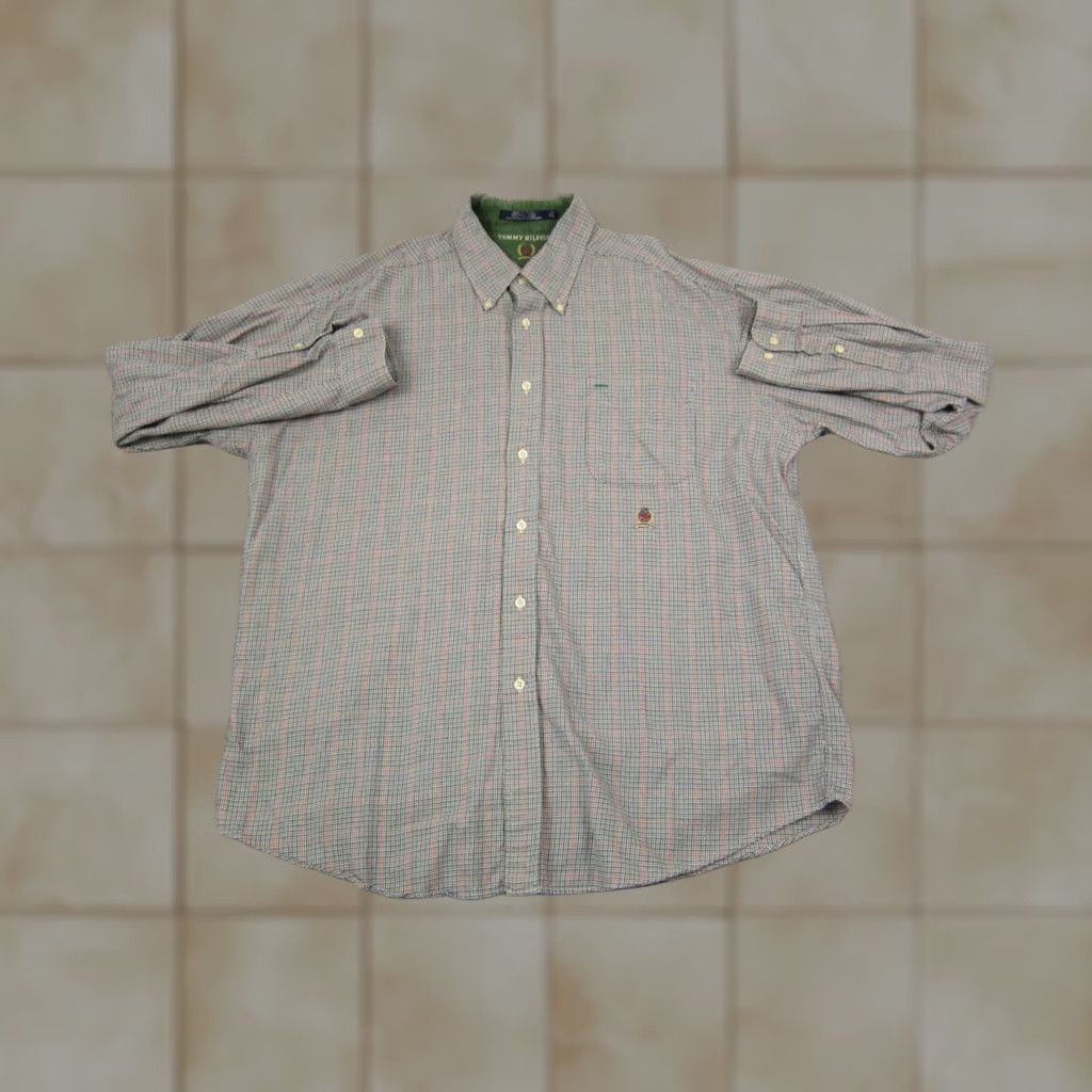 Tommy Hilfiger VINTAGE Tommy Hilfiger Shirt Adult XL Blue Houndstooth Crest 90s Men Size US XL / EU 56 / 4 - 1 Thumbnail