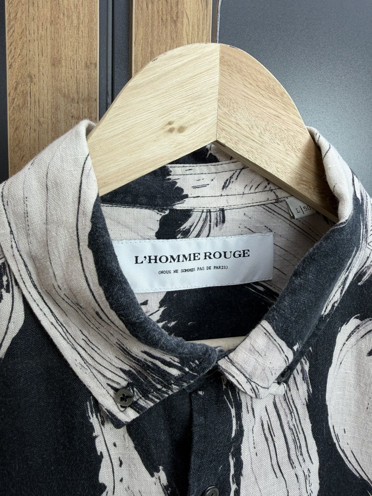 L'Homme Rouge L’Homme Rouge Linen Shirt Abstract Print Black Beige Size L Size US L / EU 52-54 / 3 - 7 Thumbnail