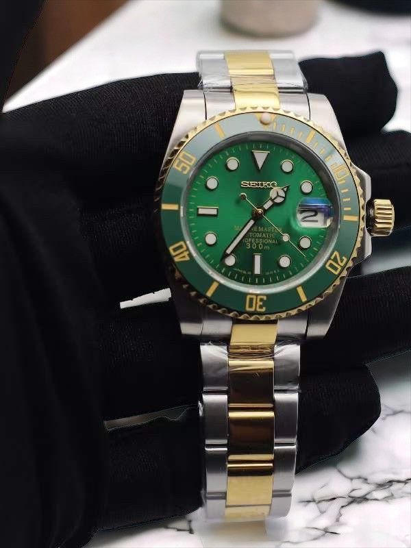 Japanese Brand Seiko Mod Submariner Date Hulk Green Dial Steel Gold Watch Size ONE SIZE - 1 Thumbnail