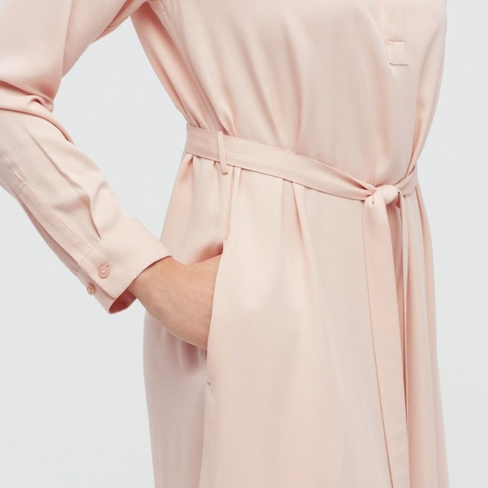 Uniqlo Uniqlo Pink Rayon Long-Sleeve Shirt Dress Size S / US 4 / IT 40 - 6 Thumbnail