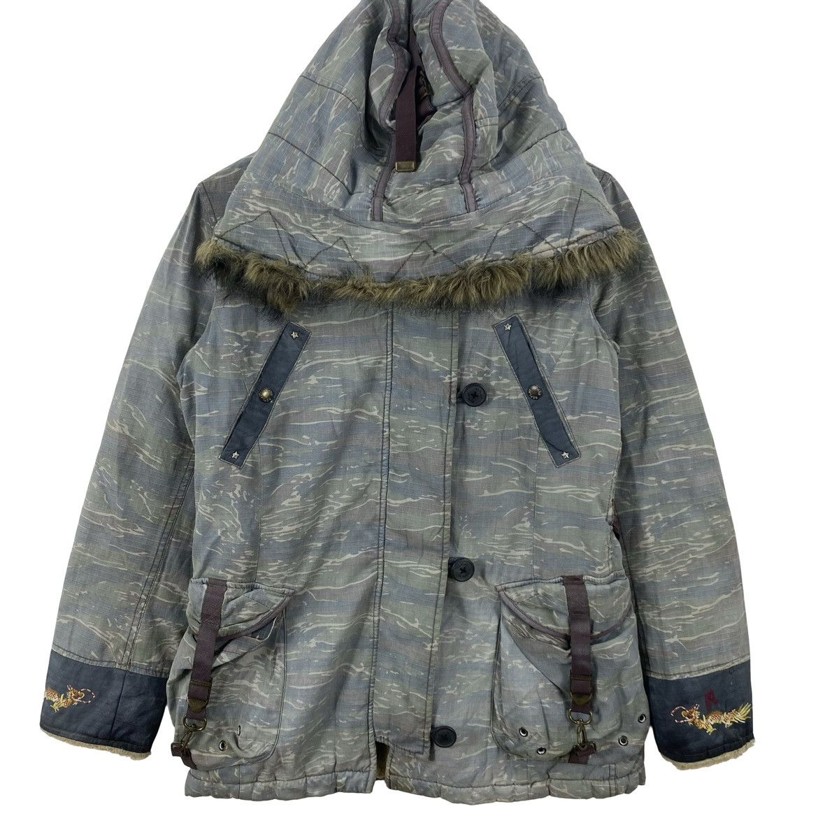 Replay Vintage REPLAY TIGER CAMO Fur Hooded Parka Jacket Utility Size US S / EU 44-46 / 1 - 5 Thumbnail