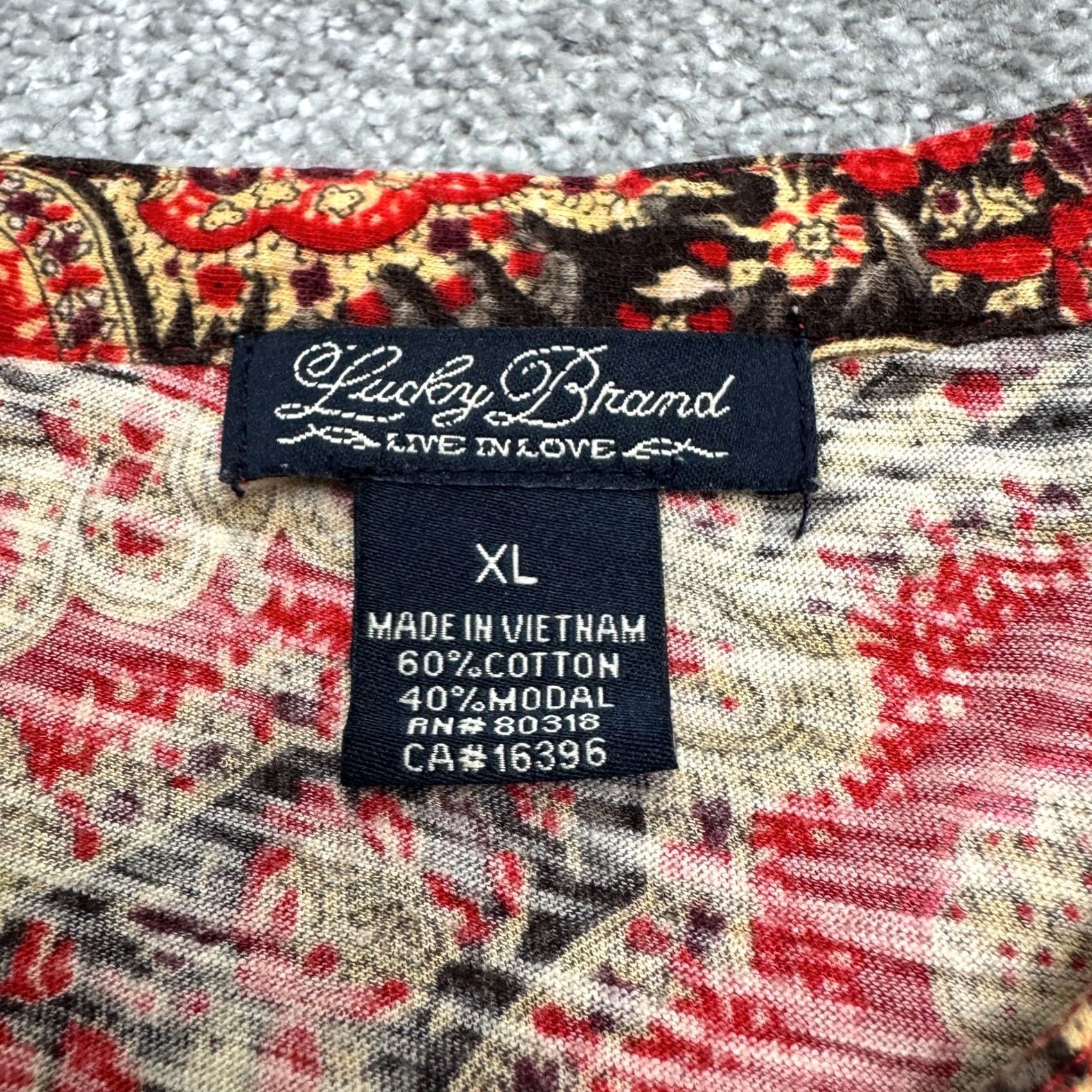 Lucky Brand Lucky Brand Paisley Henley Blouse Womens XL Red Swirl Pattern Casual Sleeve Button Top Size XL / US 12-14 / IT 48-50 - 5 Thumbnail