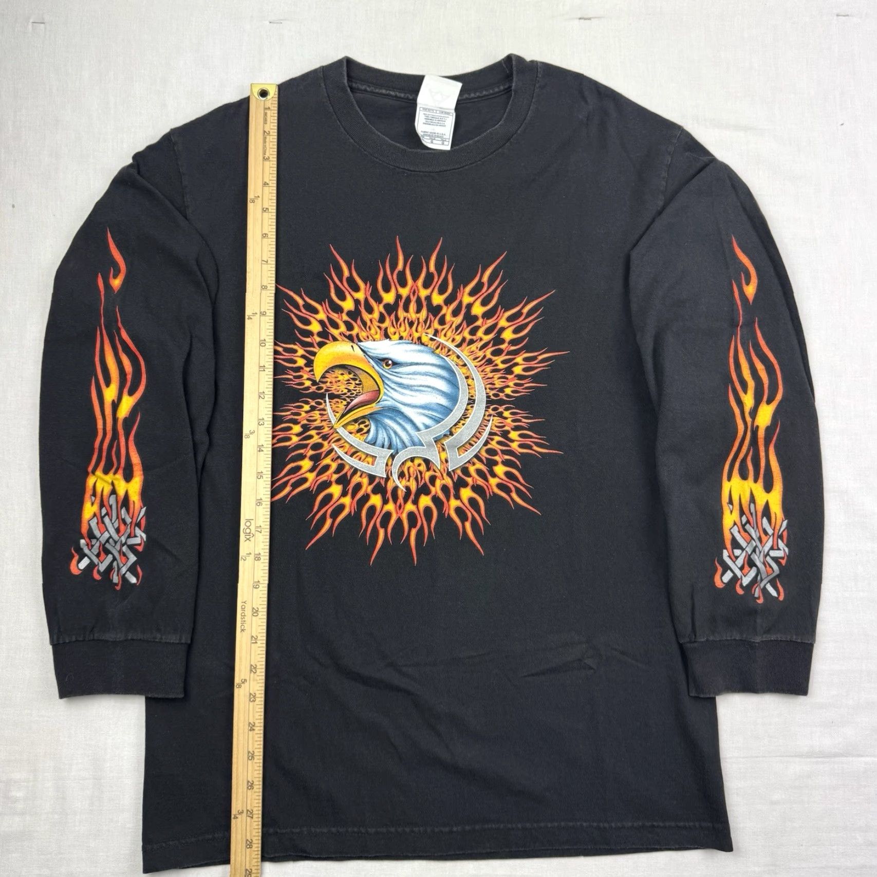 Vintage VINTAGE Alstyle Apparel & Activewear Biker Eagle Flames Long Sleeve Shirt Mens L Black 90s Y2K Graphic Print Crew Neck Band Vintage Biker Rally Punk Size US L / EU 52-54 / 3 - 5 Thumbnail