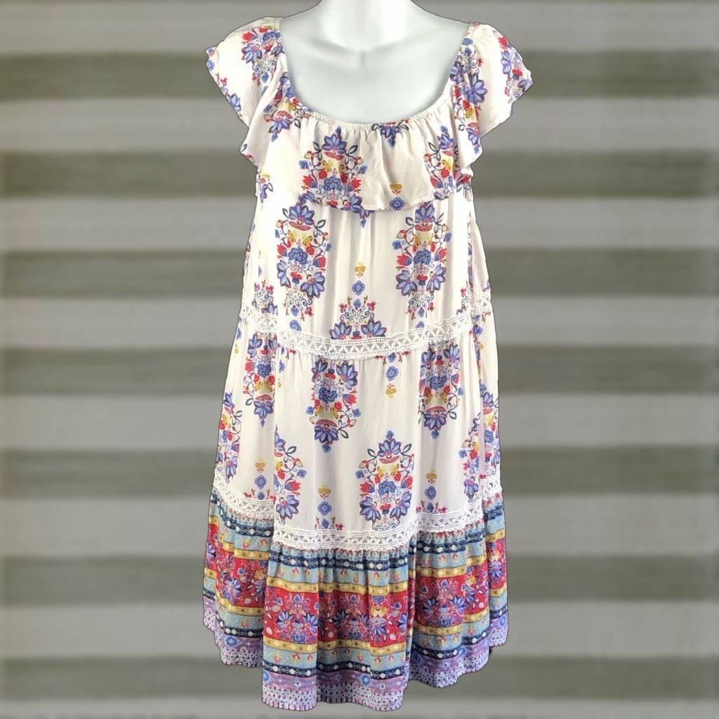 Vintage VINTAGE Eyeshadow Dress M Floral Off Shoulder Mini Boho Prairie Sundress Womens Size M / US 6-8 / IT 42-44 - 1 Thumbnail