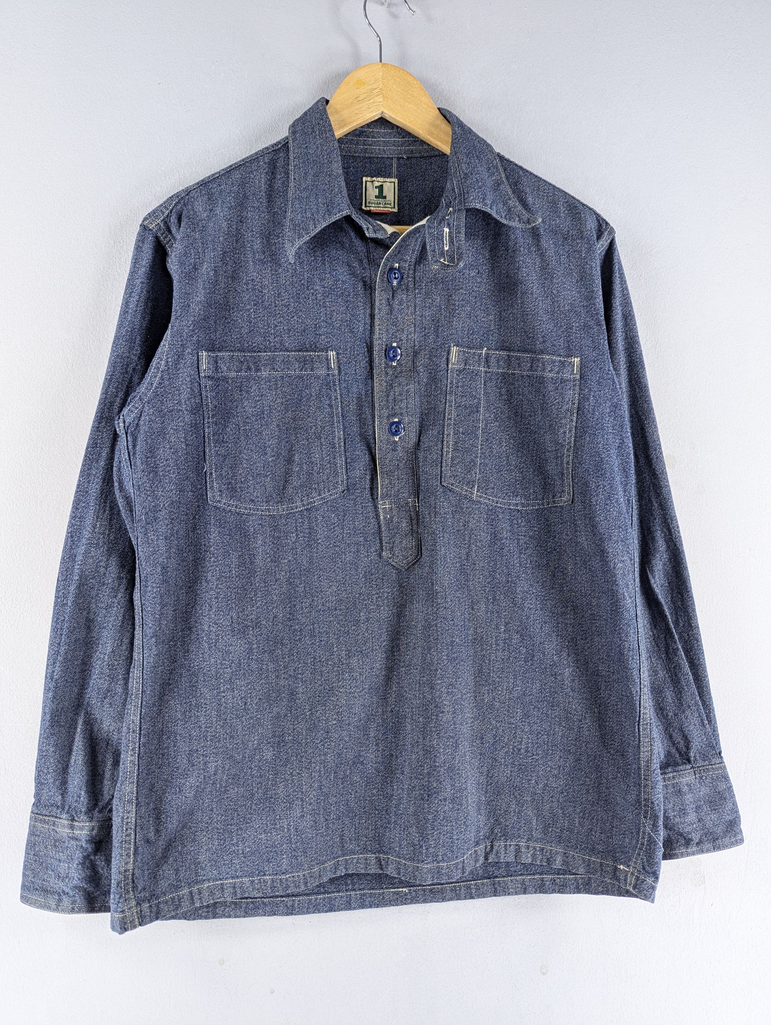 Sugar Cane Sugar Cane Men's Long Sleeve Pullover Work Denim Shirt Size US M / EU 48-50 / 2 - 3 Thumbnail