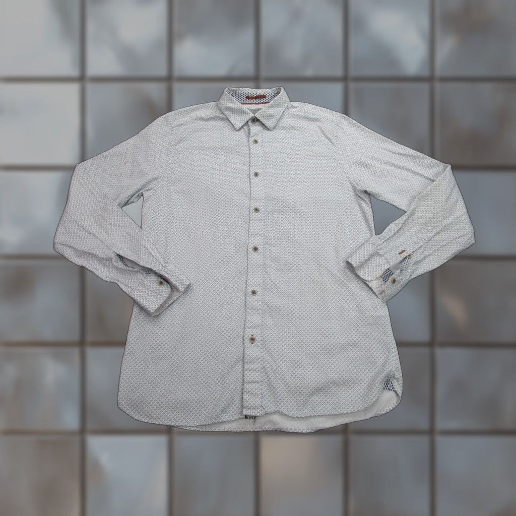 Ted Baker Ted Baker Shirt Adult Medium White Geometric Button-Down Long Sleeve Cotton Casual Mens Size US M / EU 48-50 / 2 - 1 Thumbnail