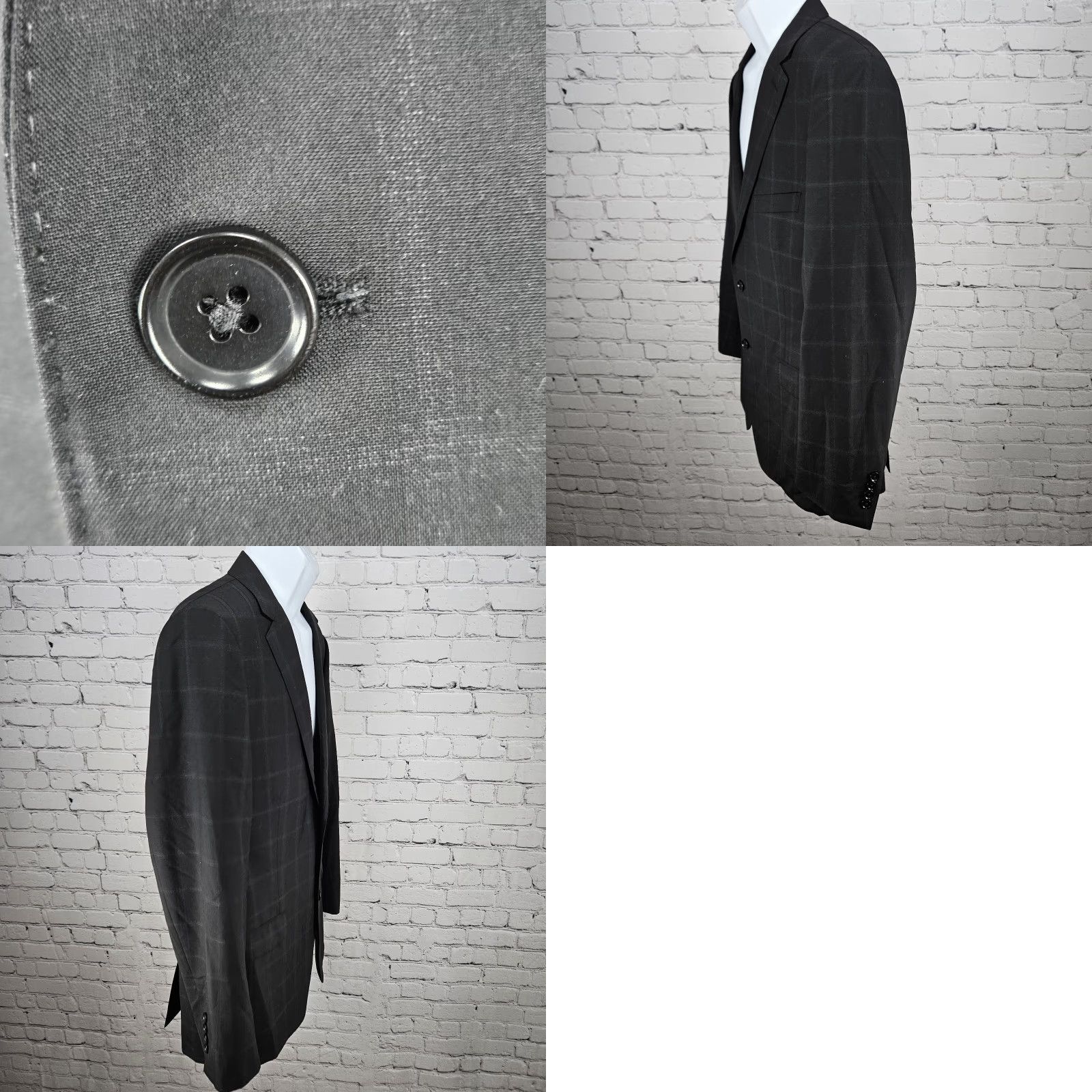 DKNY DKNY Blazer Black 100% Wool Check 2 Button Notch Double Vented Sport Coat 42R Size 42R - 9 Thumbnail
