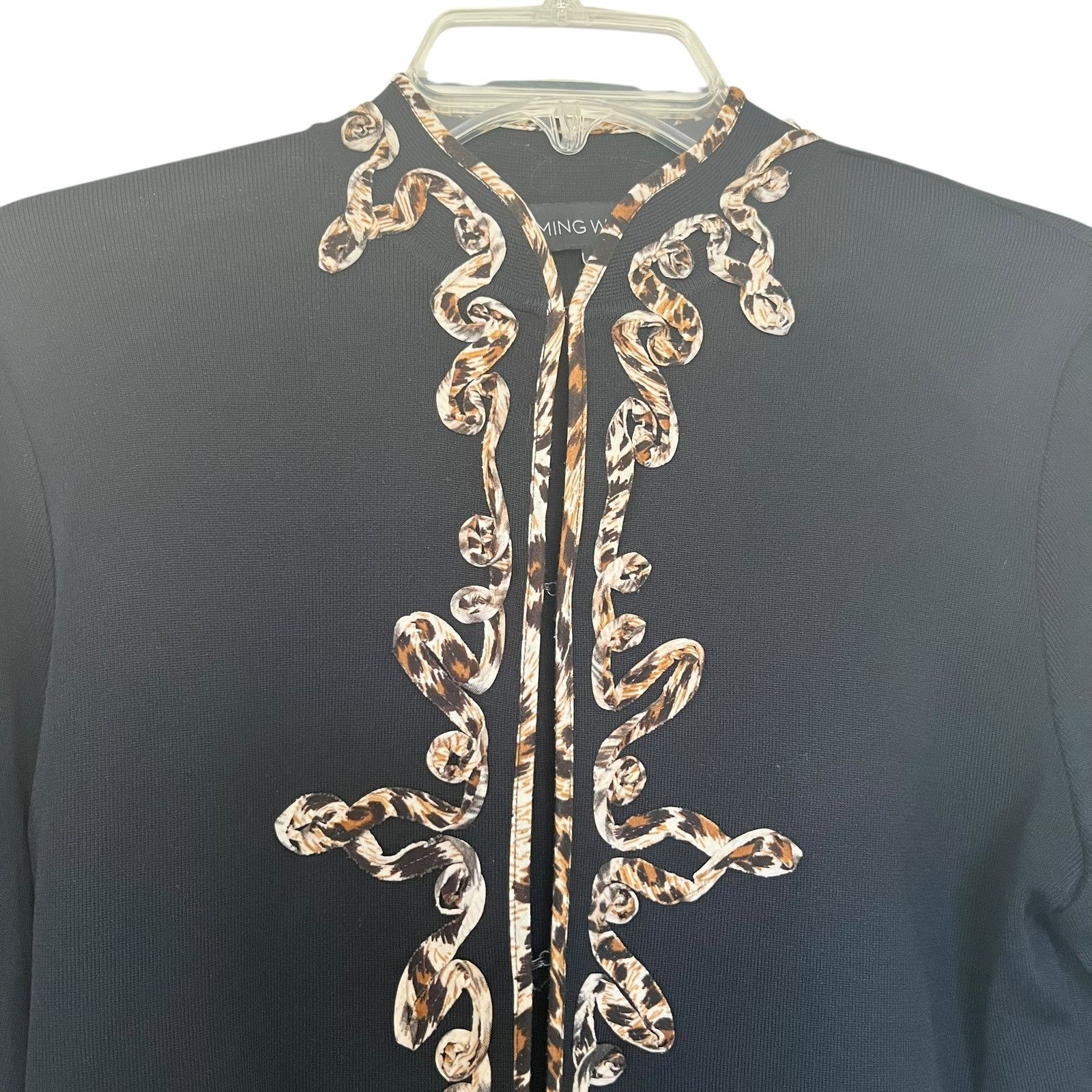 Other Ming Wang Black Leopard Print Cardigan Sweater Jacket Size S / US 4 / IT 40 - 3 Thumbnail