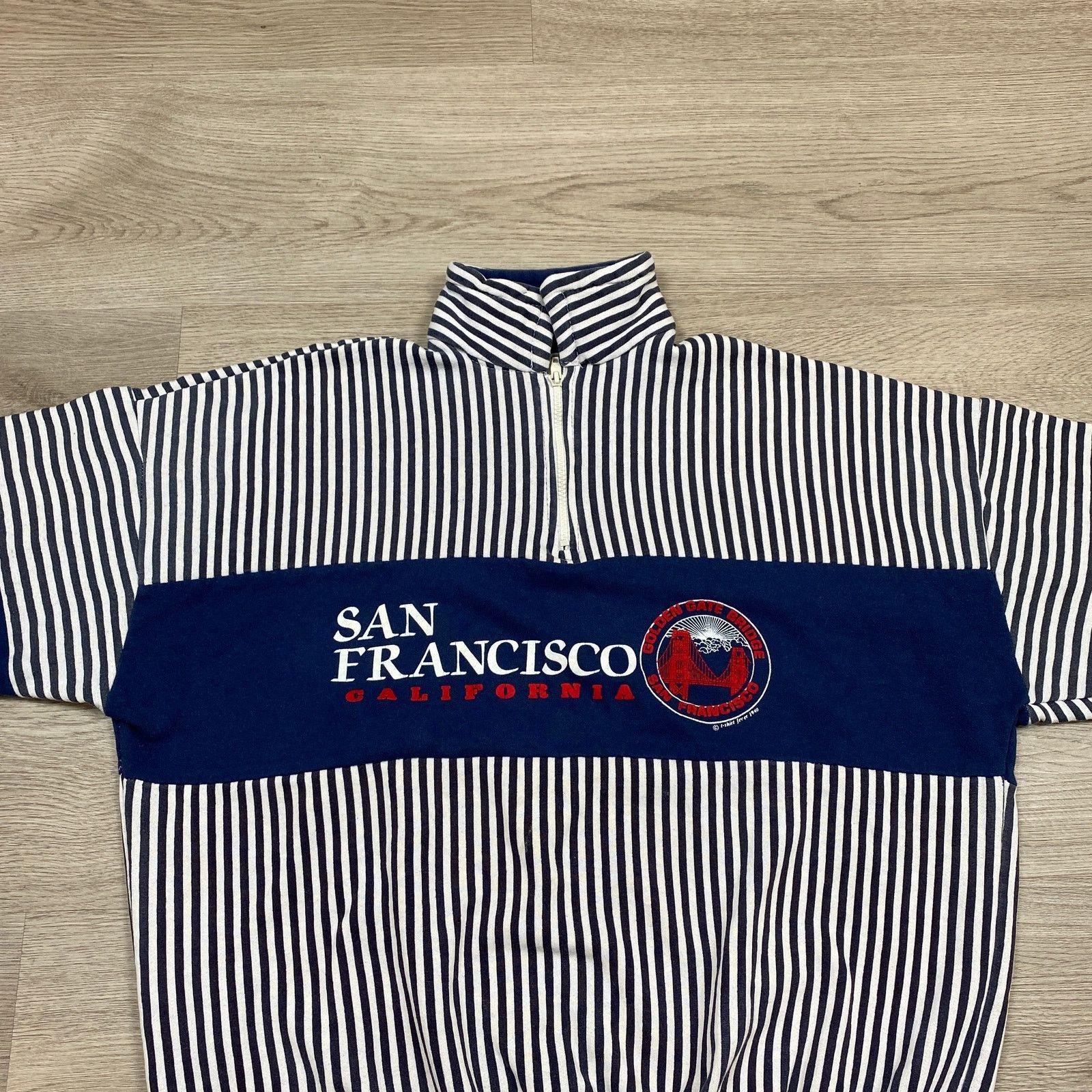 Vintage VTG 90s San Francisco Golden Gate Striped 1/4 Zip Sweatshirt Size US M / EU 48-50 / 2 - 2 Thumbnail