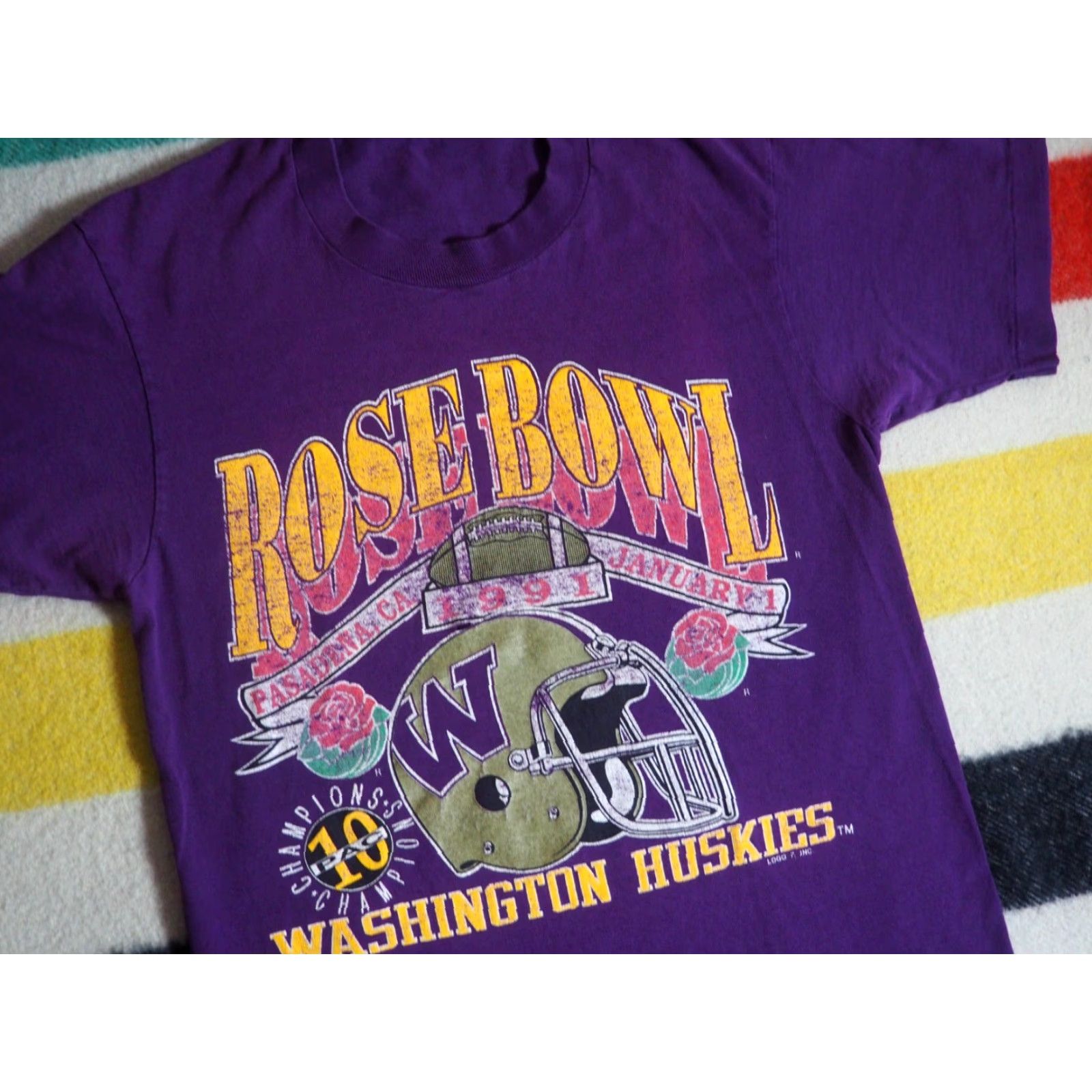 Vintage VTG 90s UW Huskies Rose Bowl Purple Tee T-Shirt Men M Size US M / EU 48-50 / 2 - 2 Thumbnail